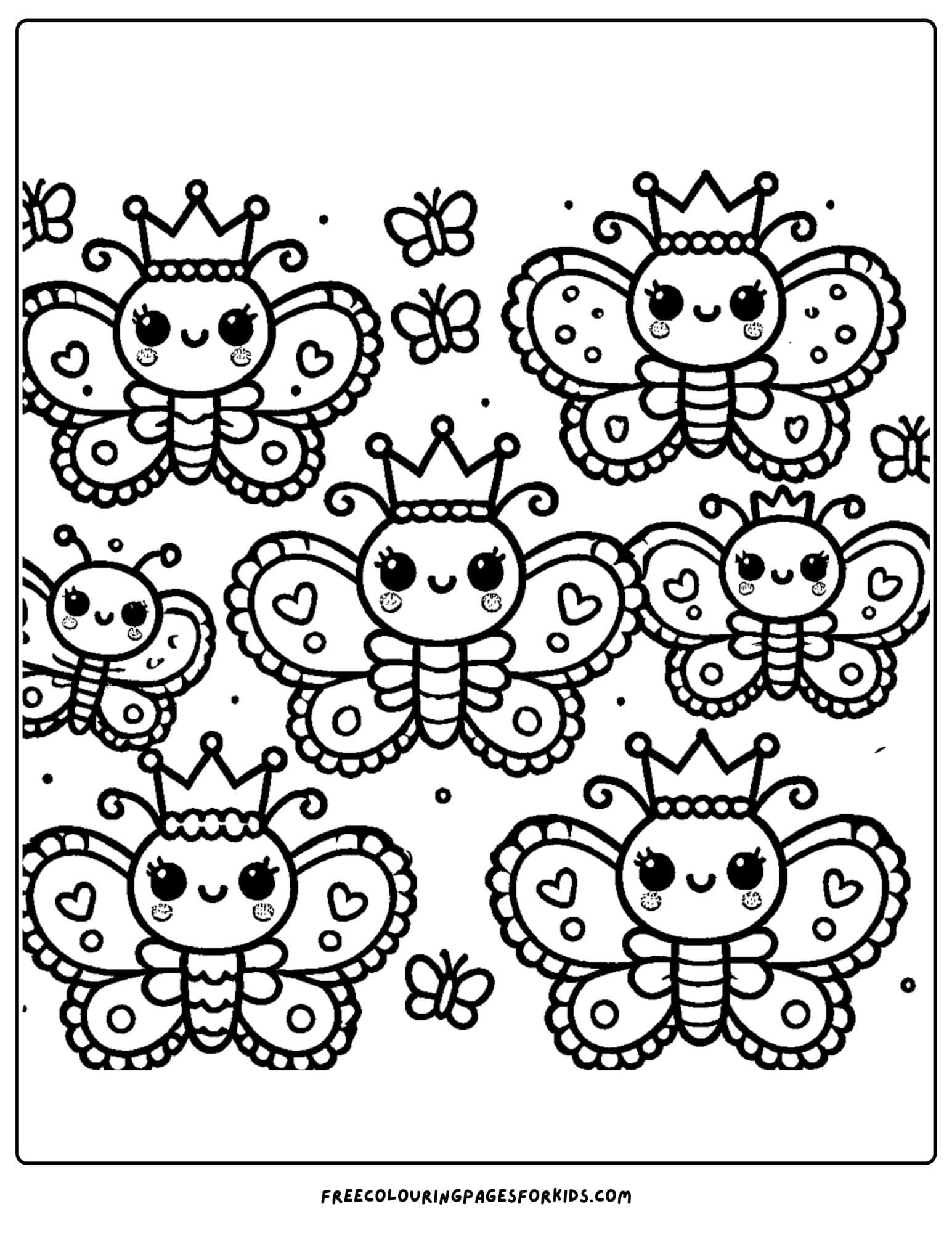 butterflies wearing crowns coloring page