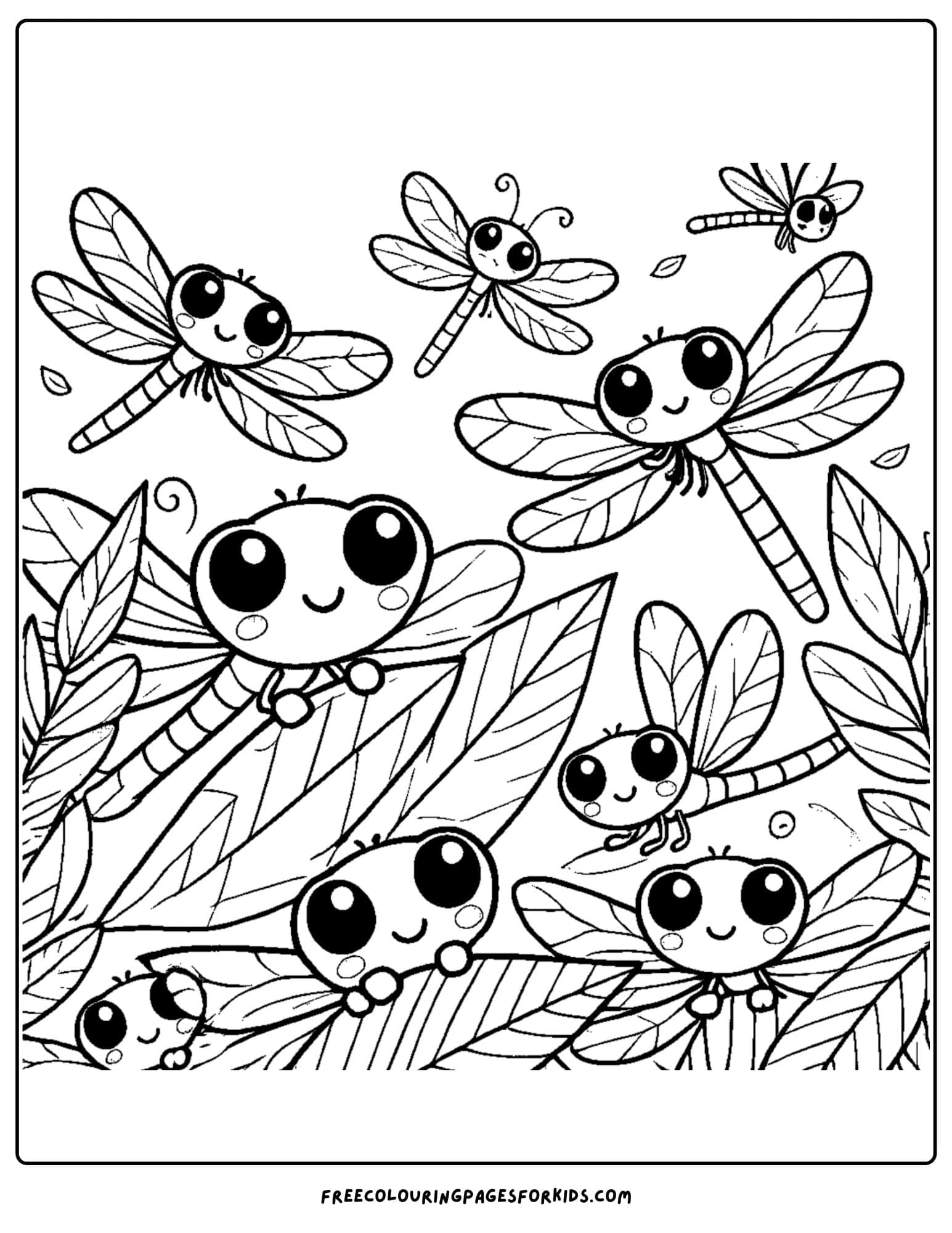 dragonflies playing hide and seek coloring page