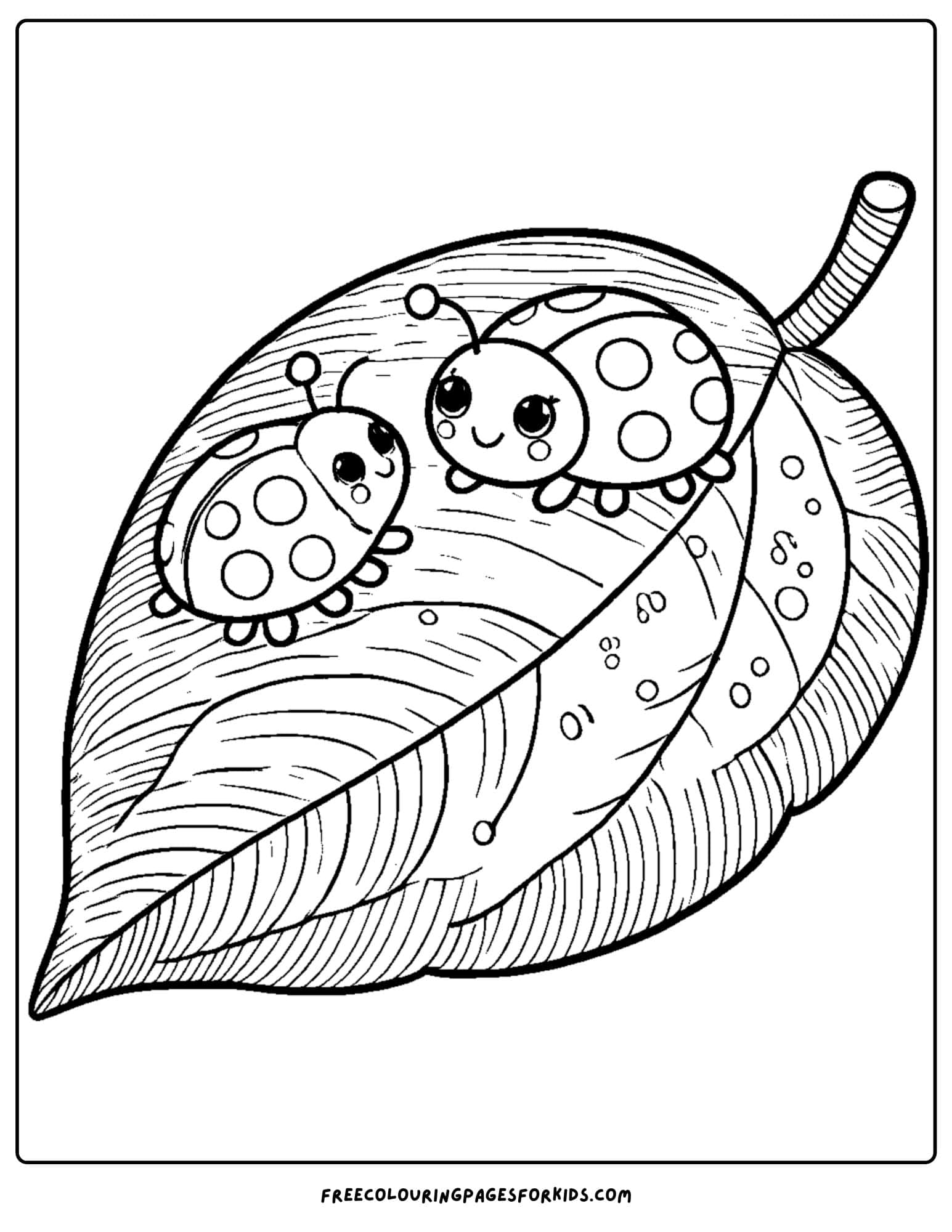 ladybugs on a leaf coloring page