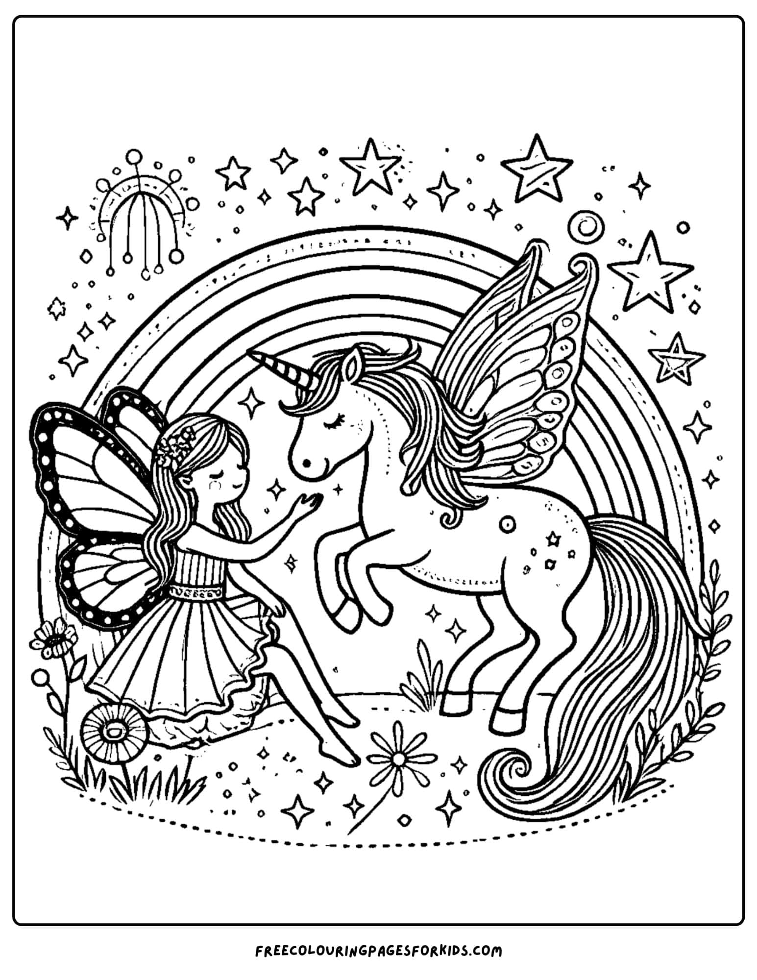 fairy and a unicorn coloring page