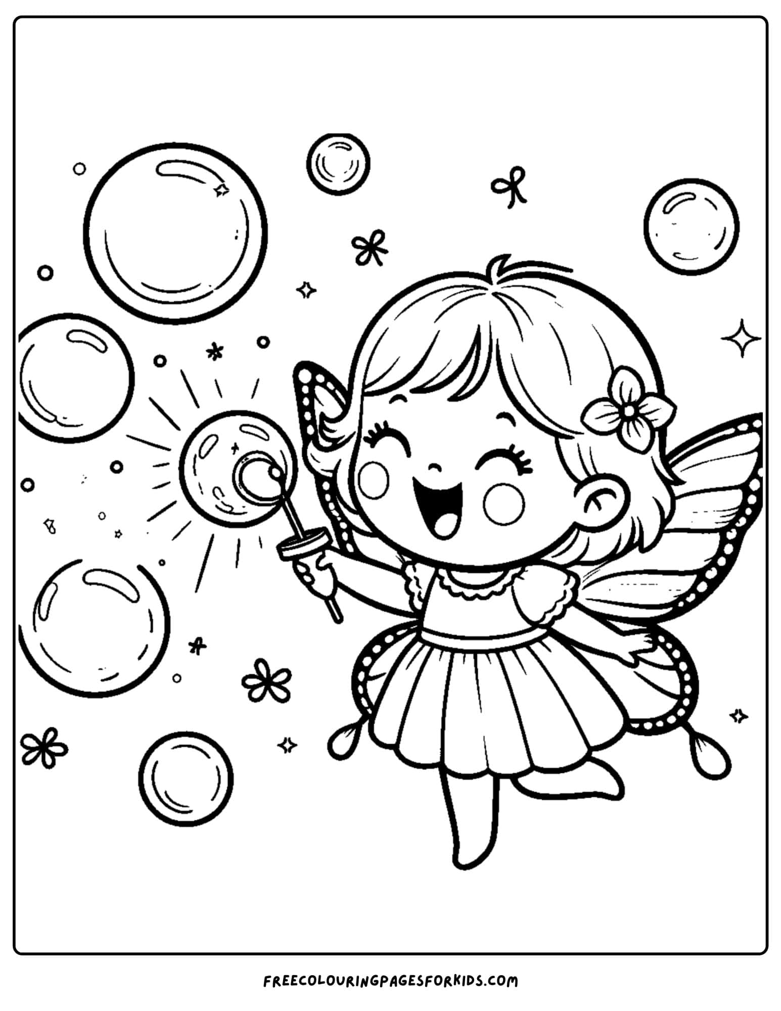 fairy blowing bubbles coloring page