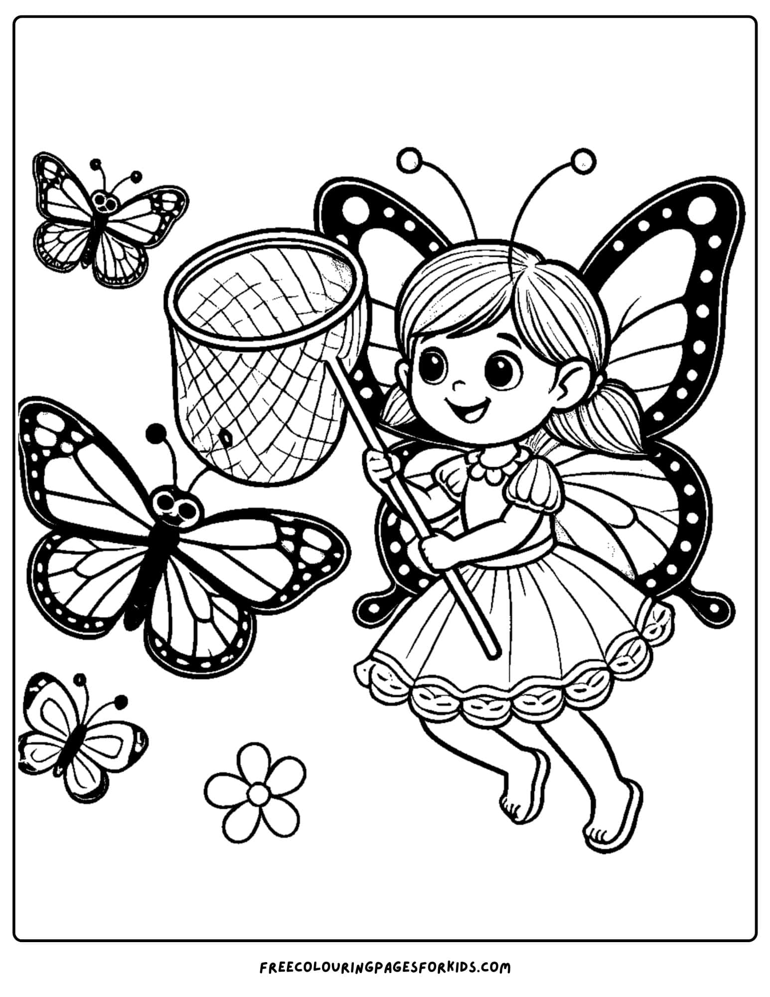 fairy catching butterflies coloring page