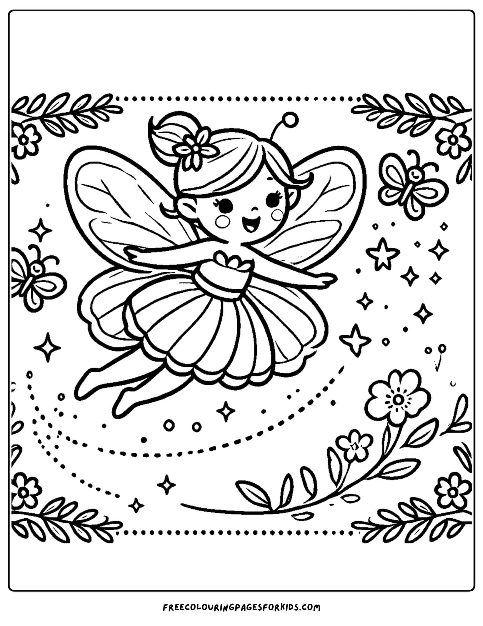 fairy flying with sparkles around coloring page