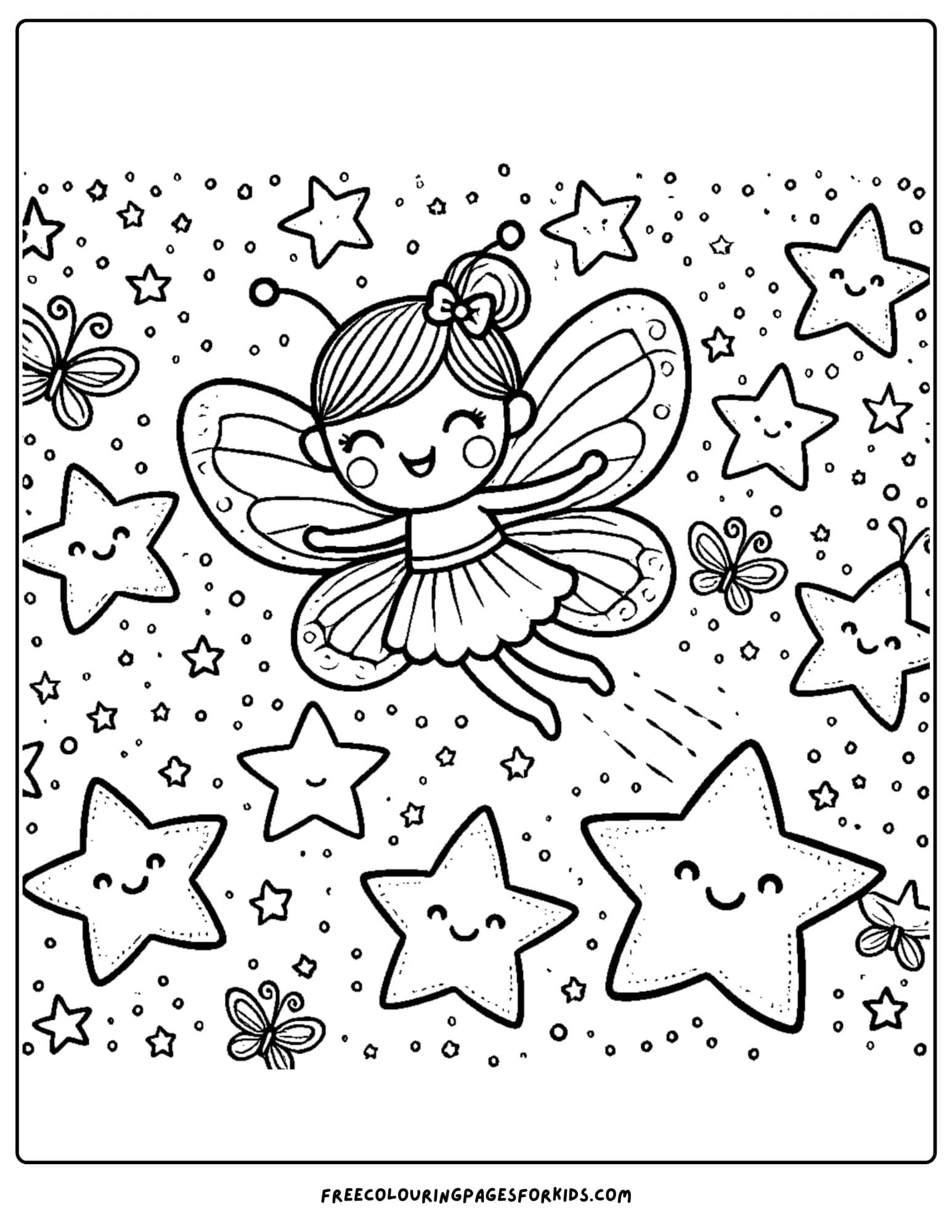 fairy flying with stars coloring page