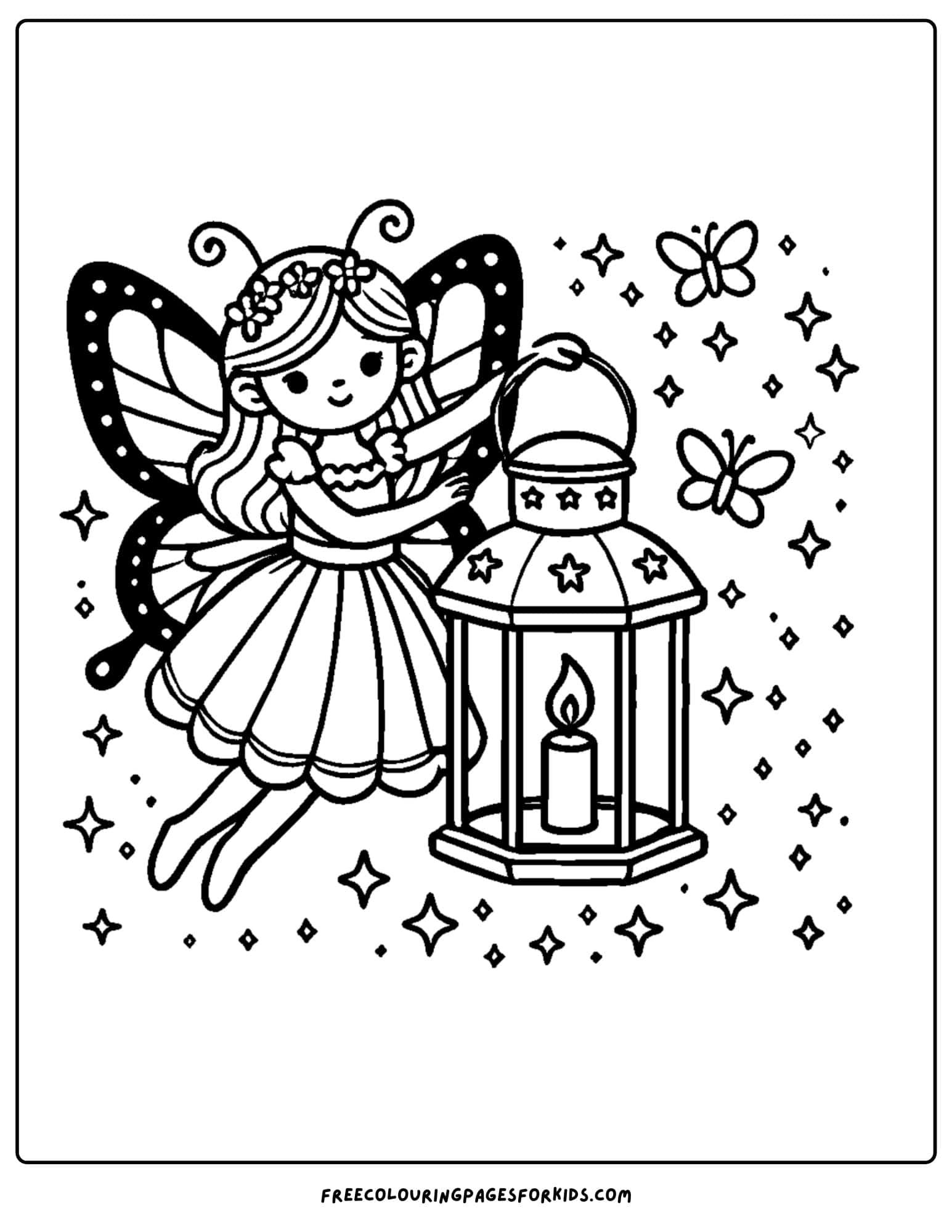 fairy holding a lantern coloring page