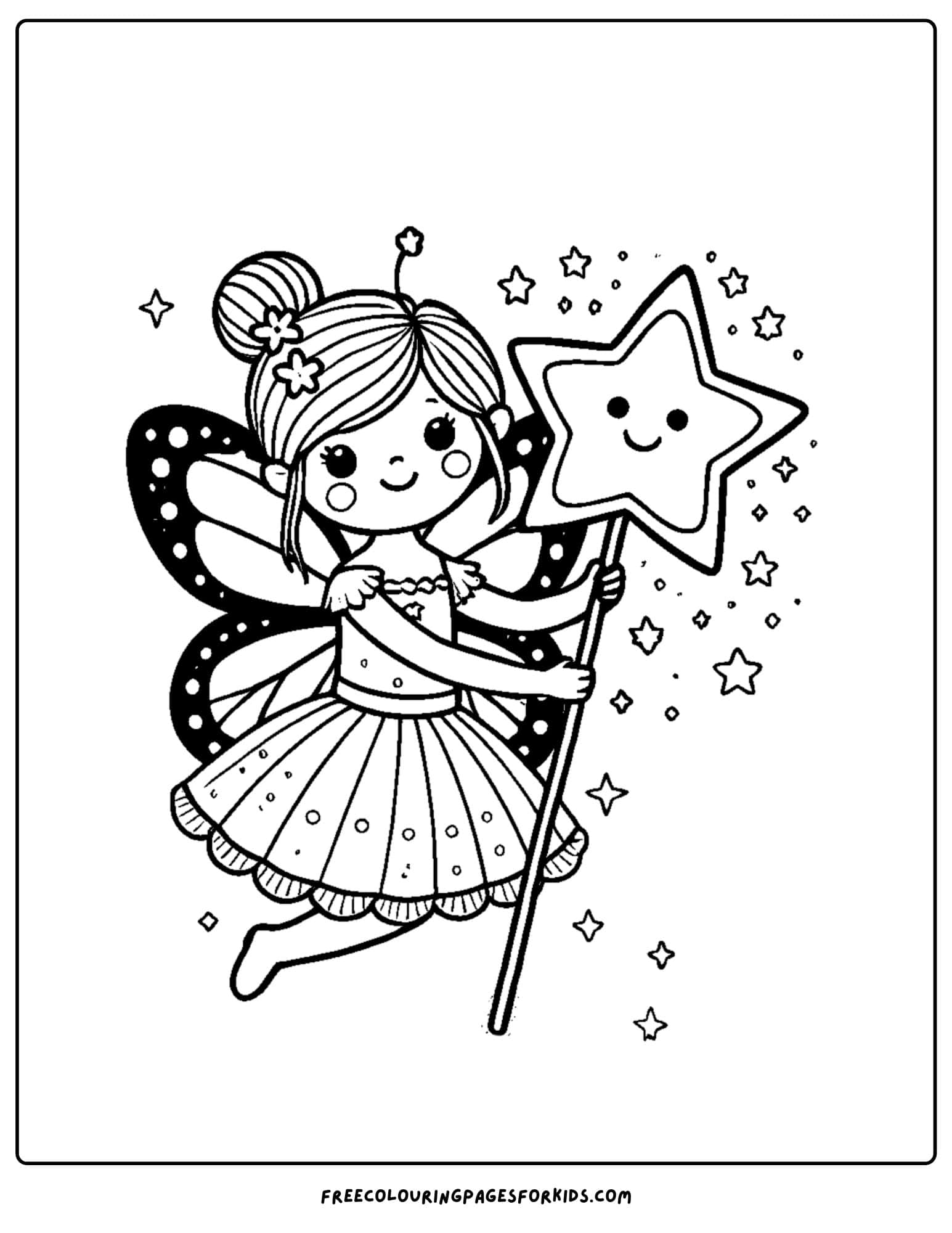 fairy holding a star wand coloring page