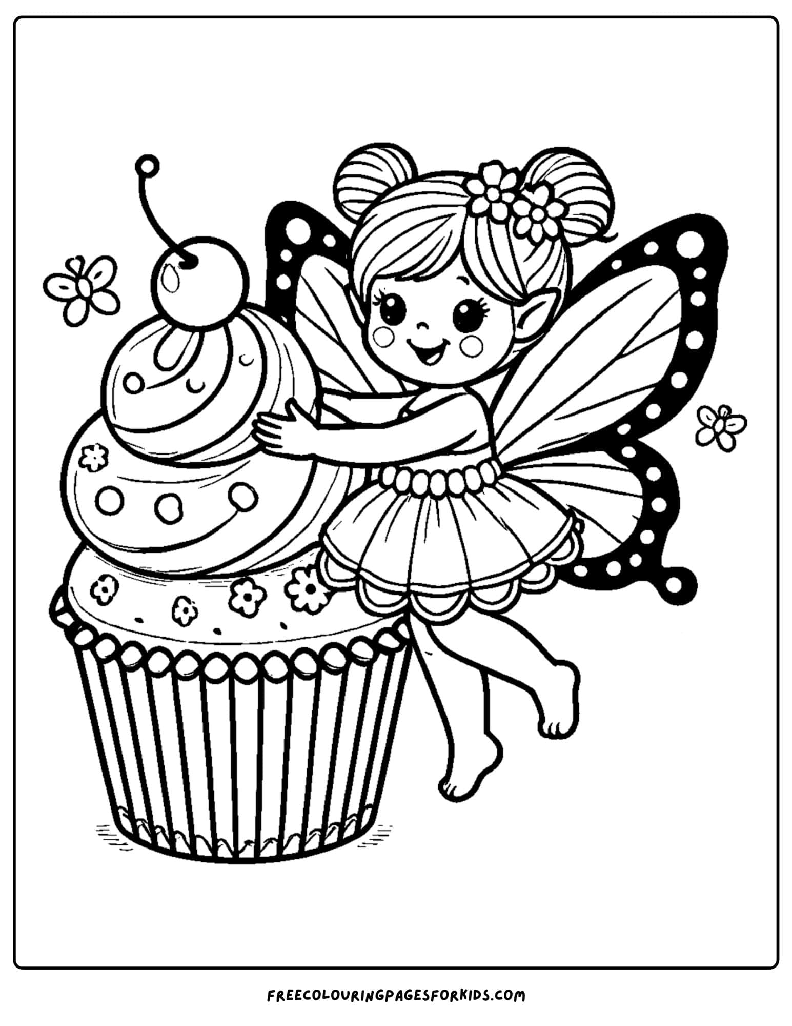 fairy and a cupcake coloring page