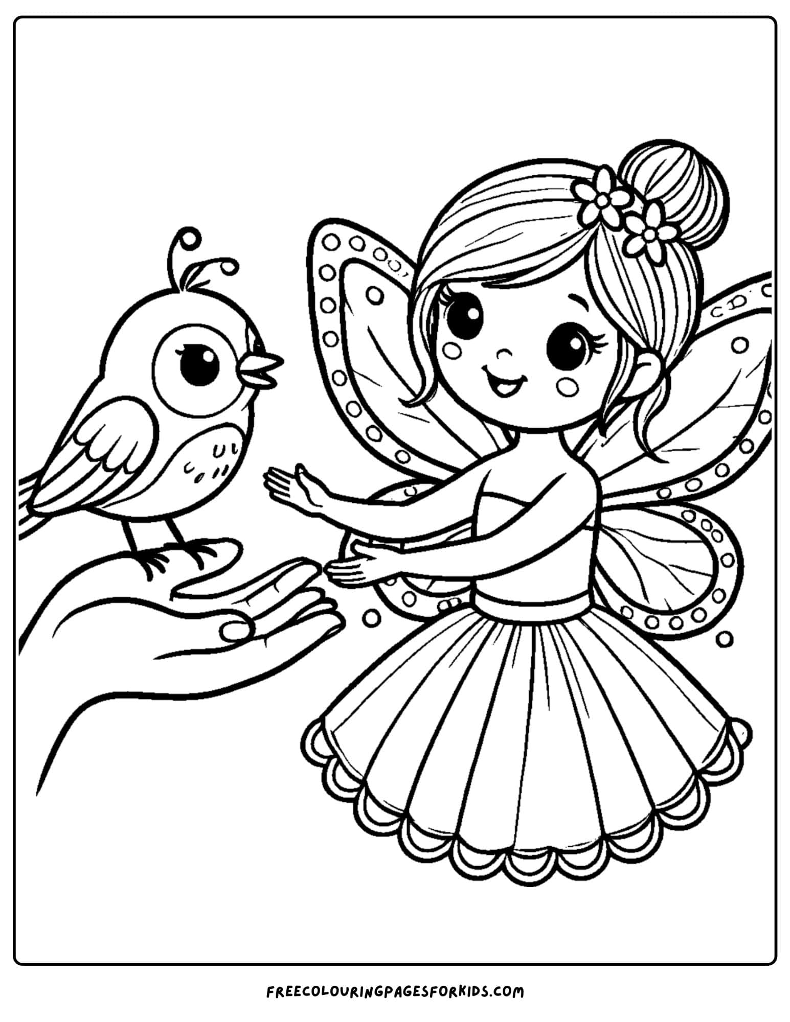 fairy and a bird coloring page