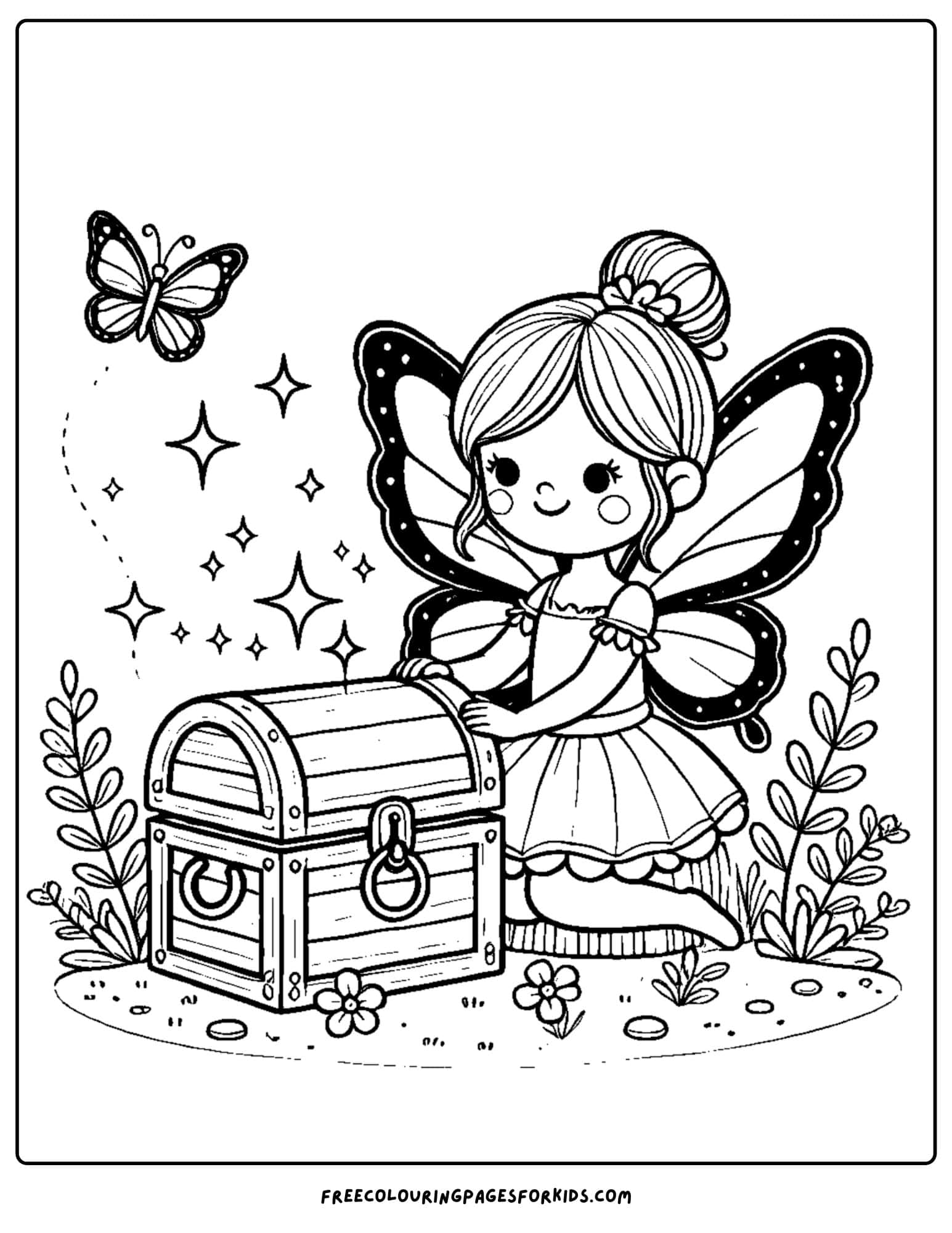 fairy with a treasure chest coloring page