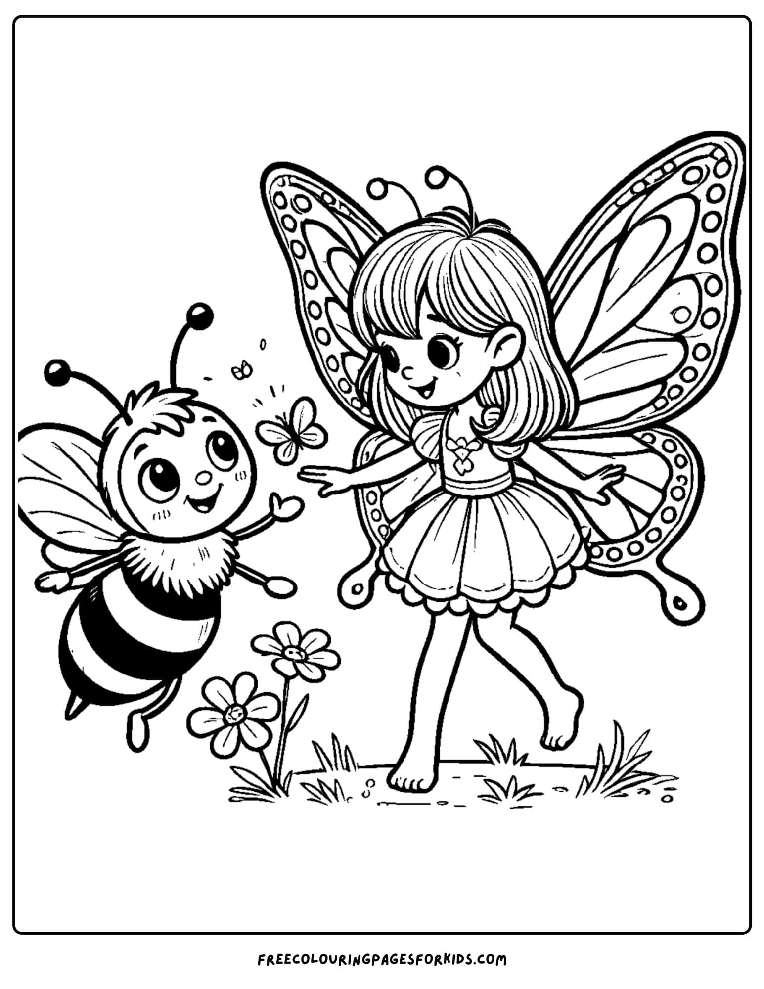 fairy and a bee coloring page