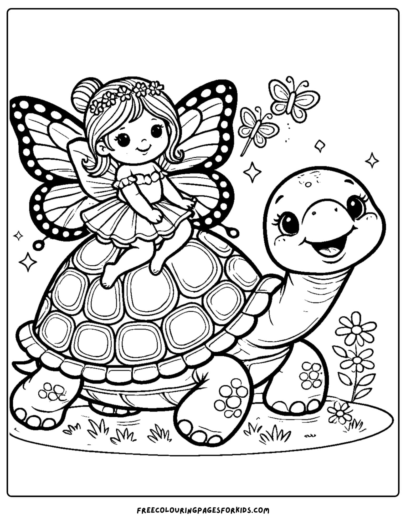 fairy and a turtle coloring page