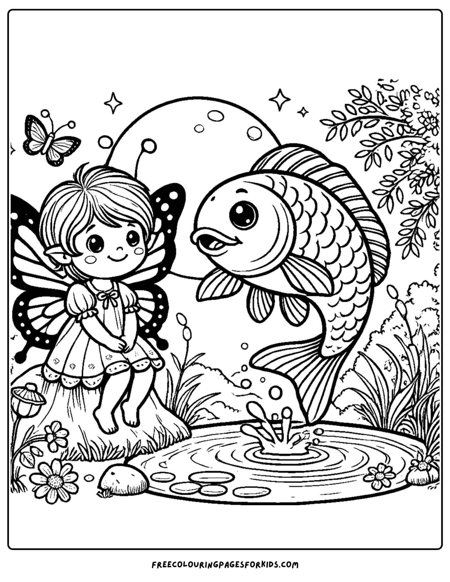 fairy and a fish coloring page