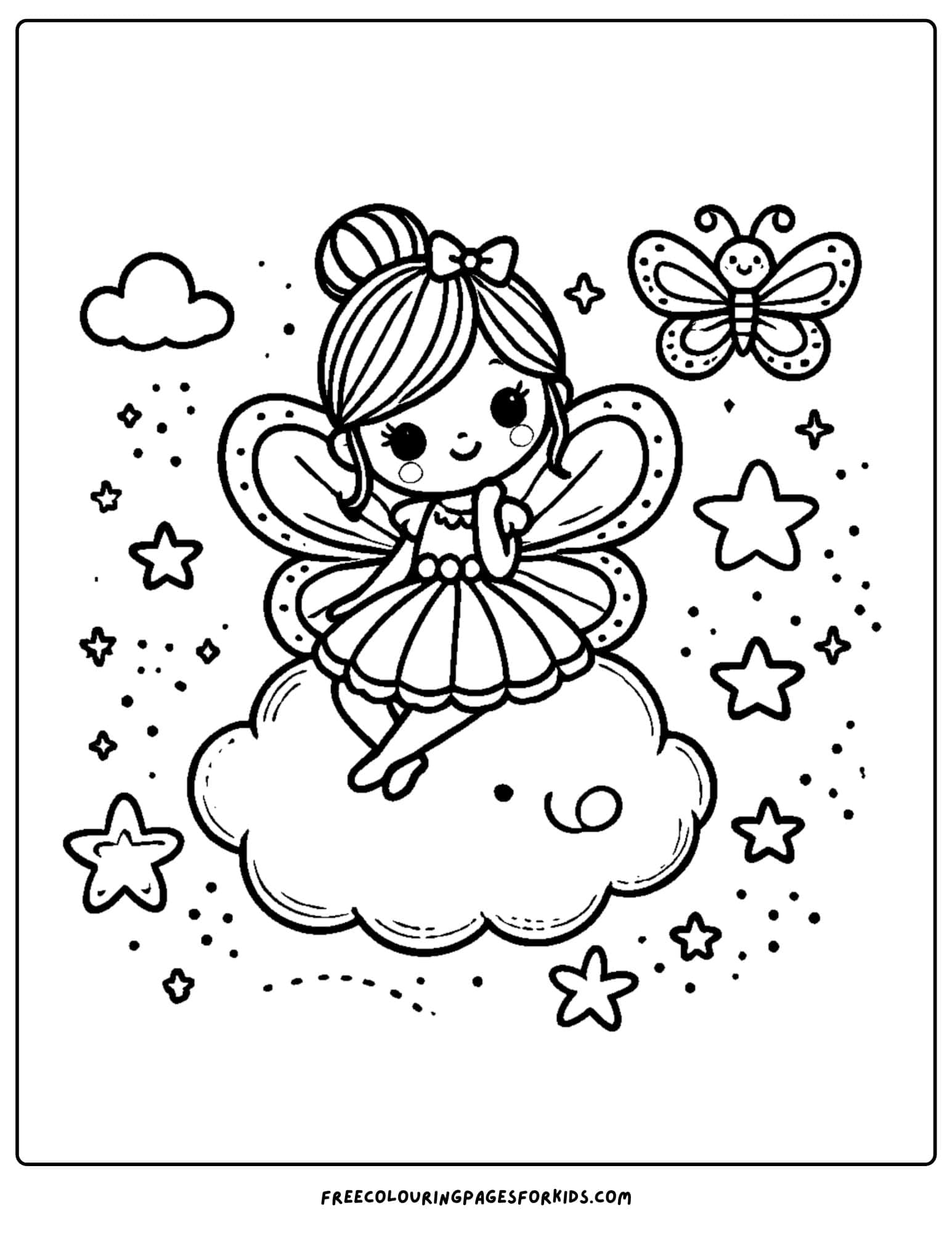 fairy sitting on a cloud coloring page