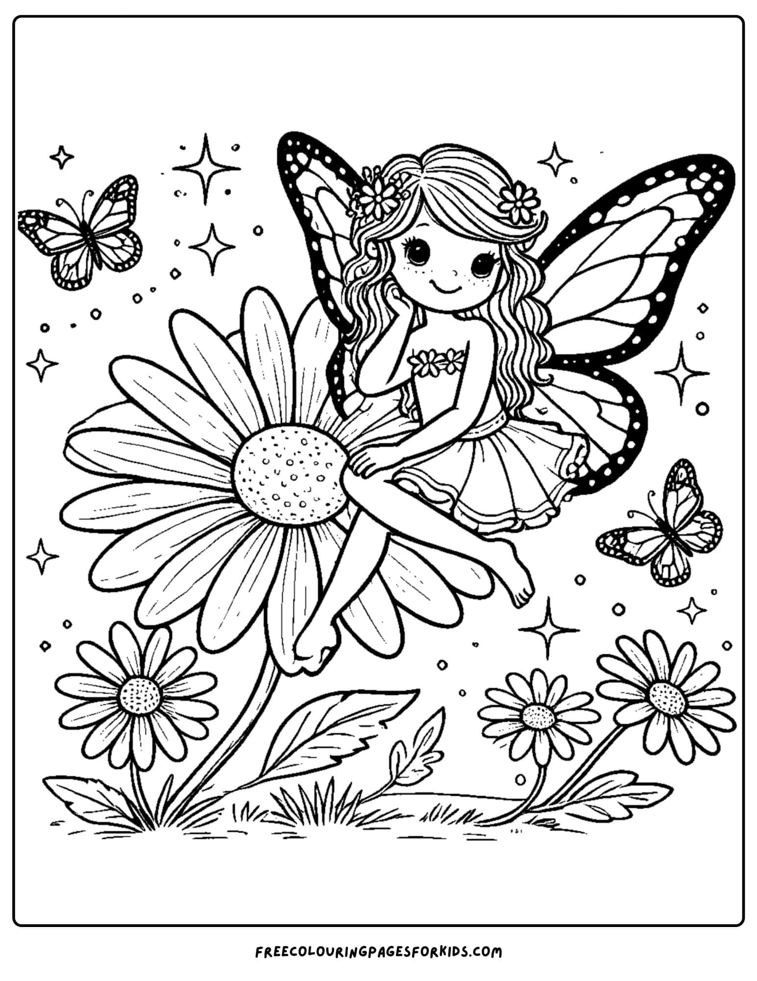 fairy sitting on a flower coloring page