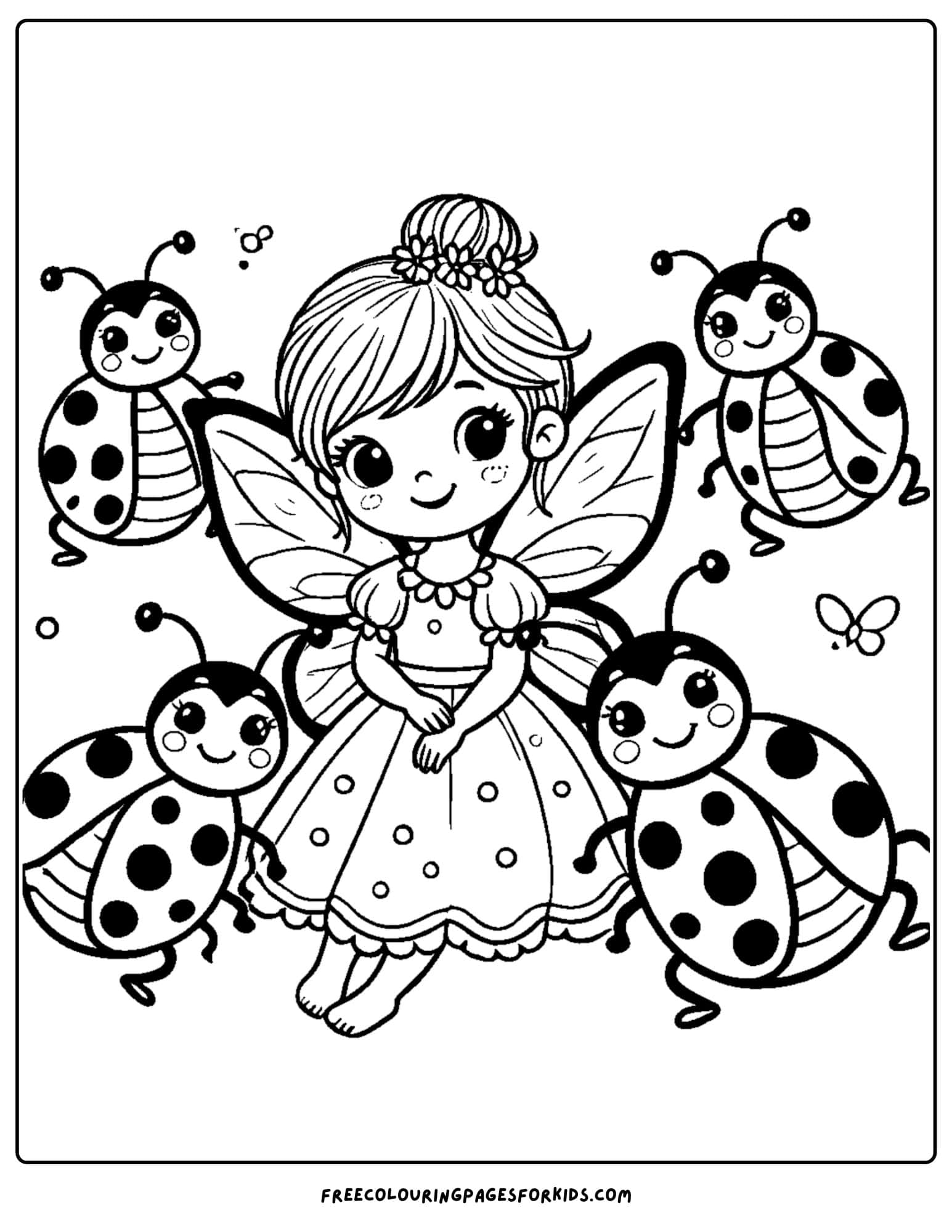 fairy and some ladybugs coloring page