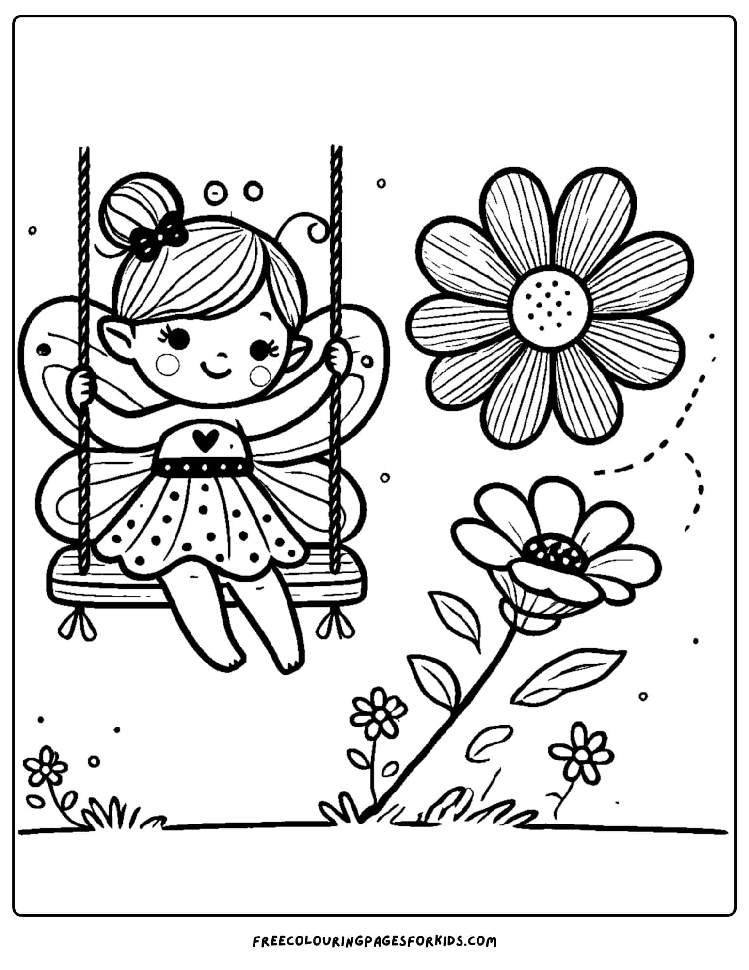 fairy on a swing coloring page