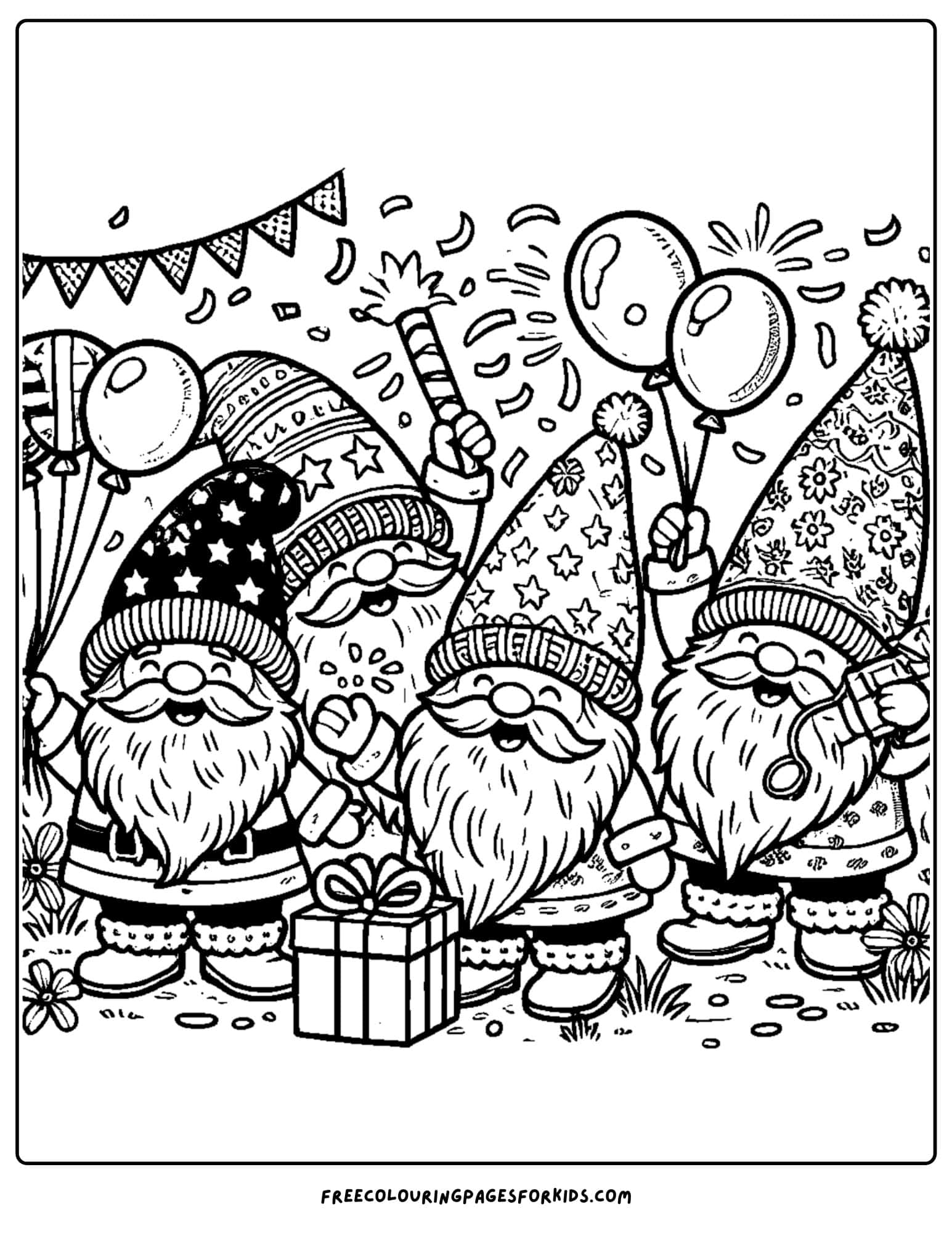 gnome party coloring page