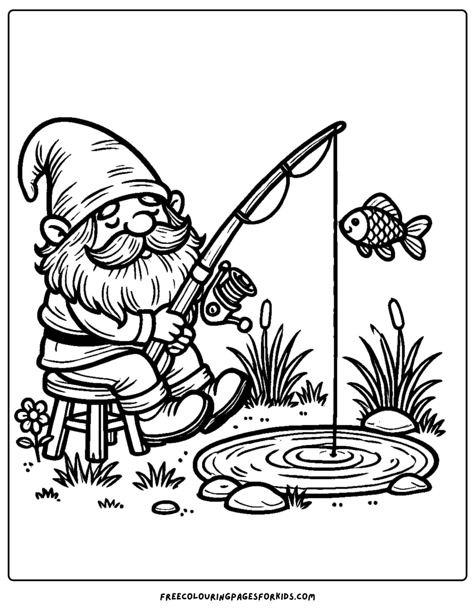 gnome fishing coloring page