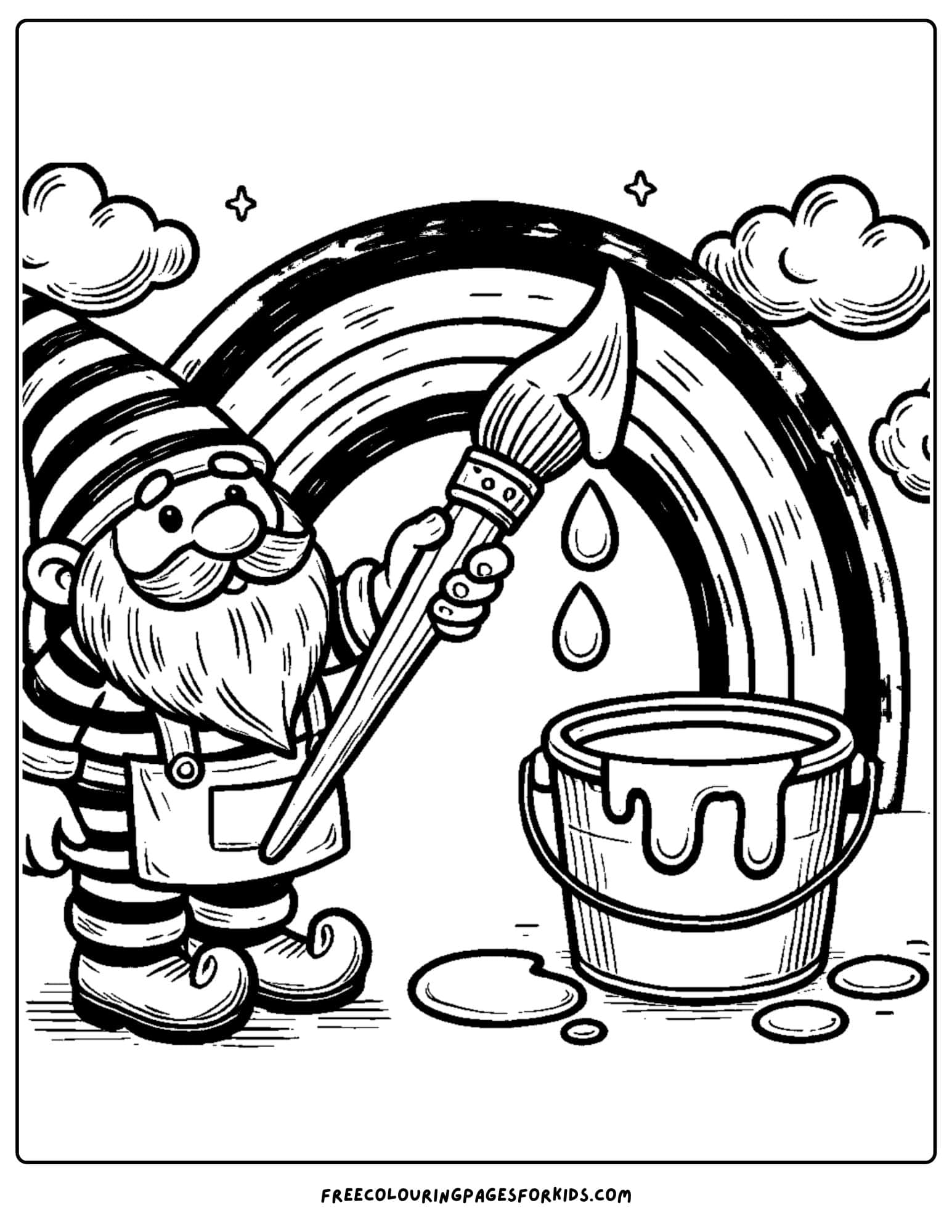 gnome painting a rainbow coloring page