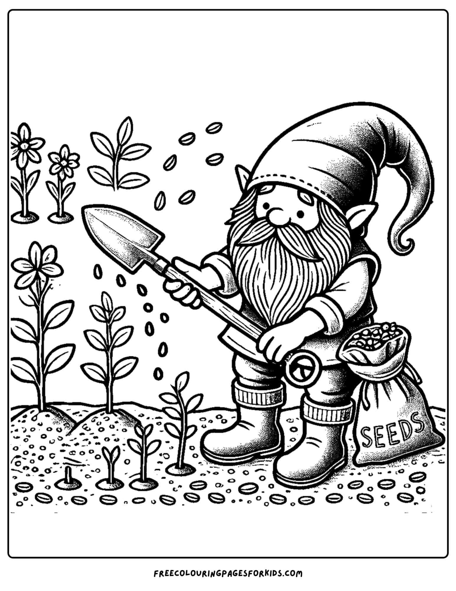 gnome planting seeds coloring page