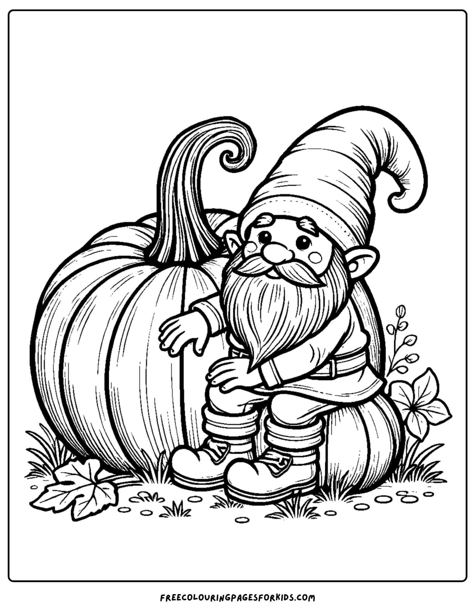 gnome with a pumpkin coloring page