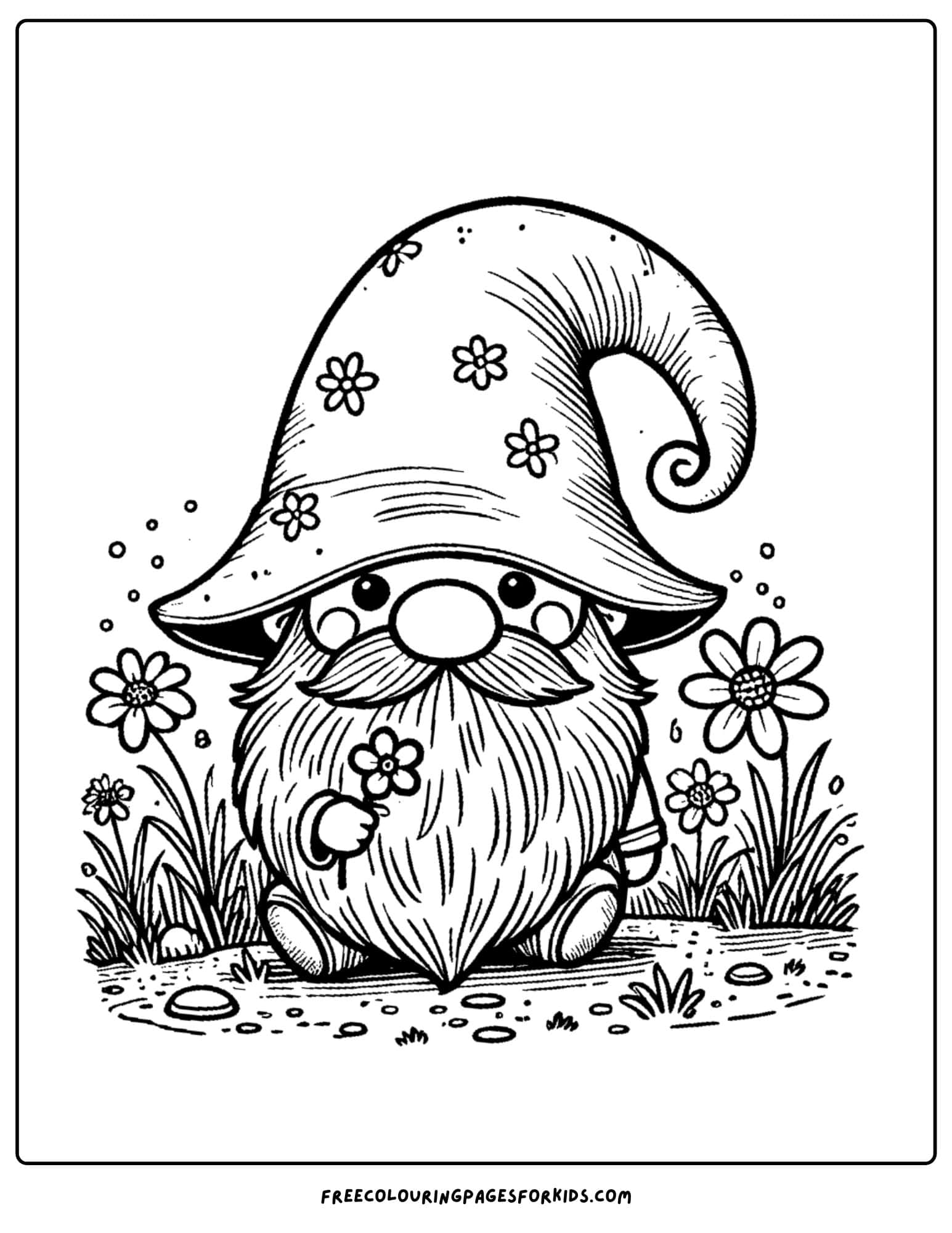 gnome with a big hat coloring page