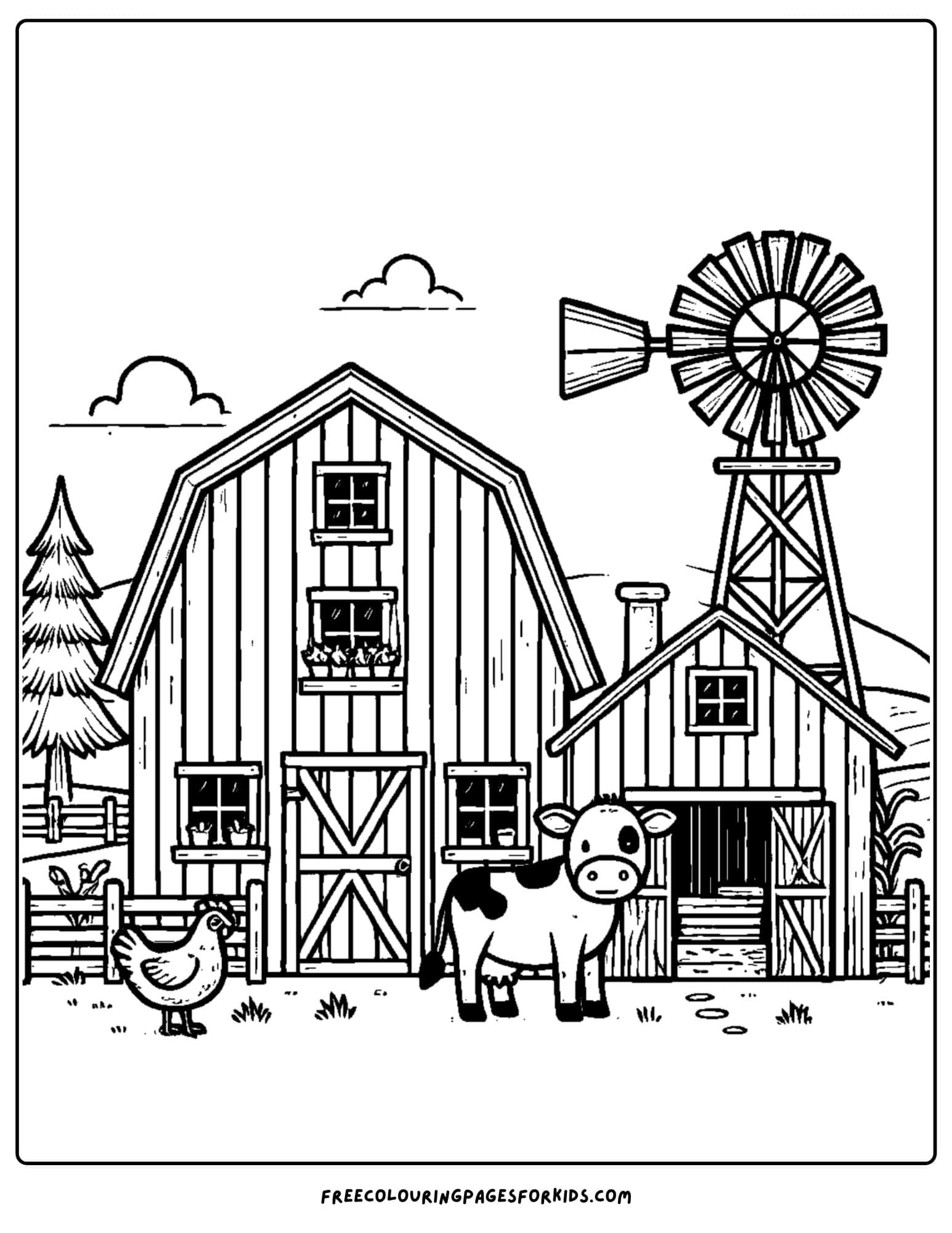 animal barn house coloring page