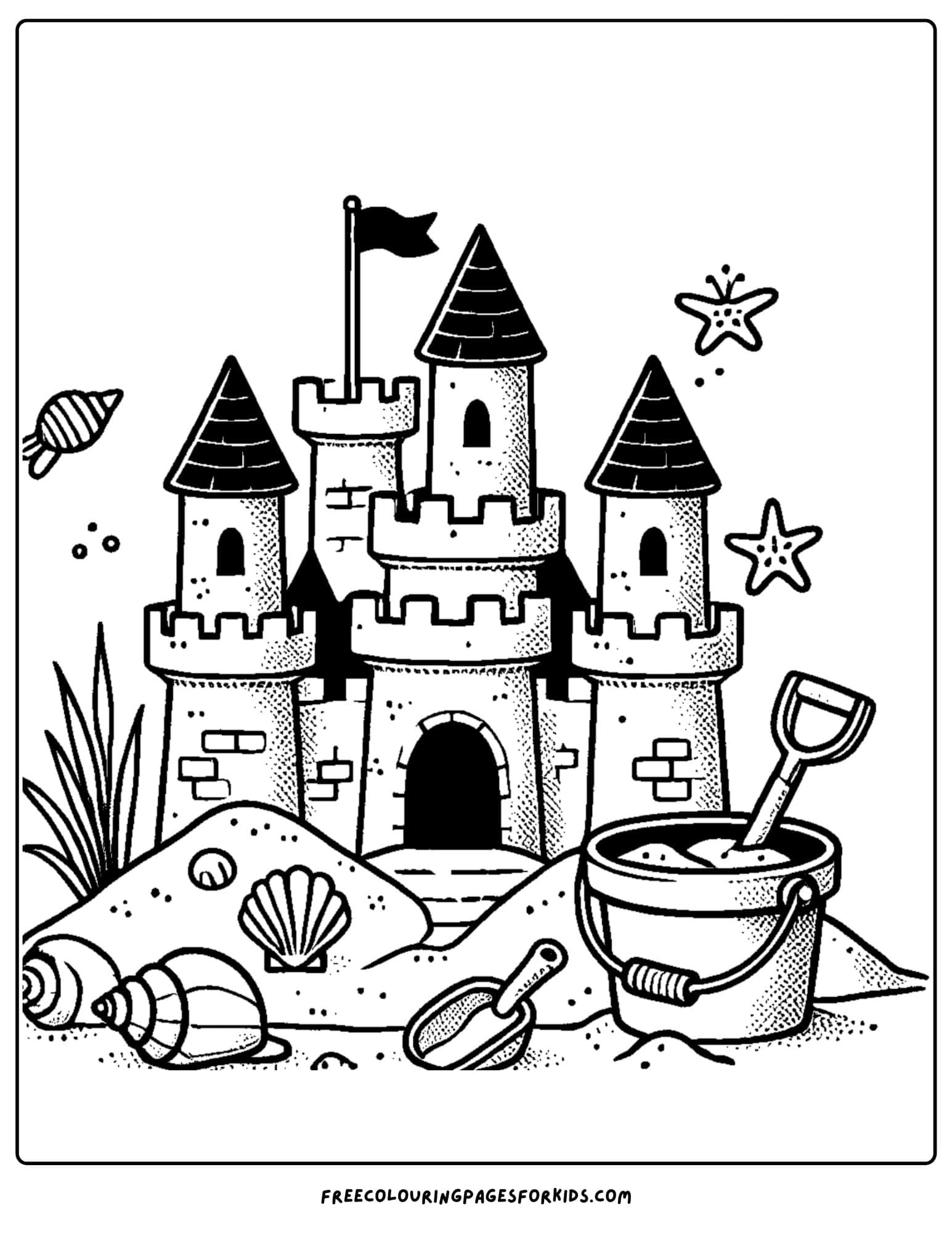 sandcastle house coloring page