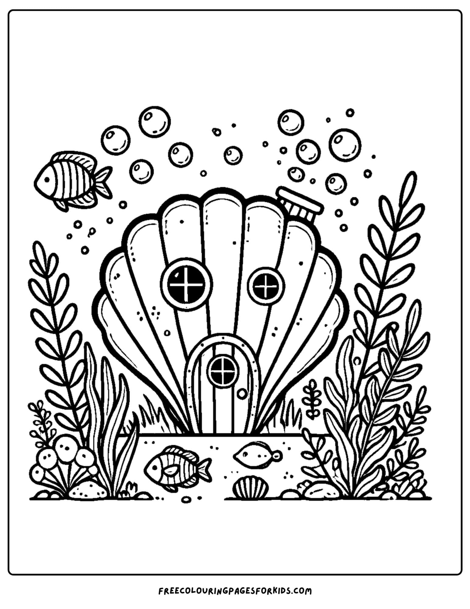 house made from a shell underwater coloring page