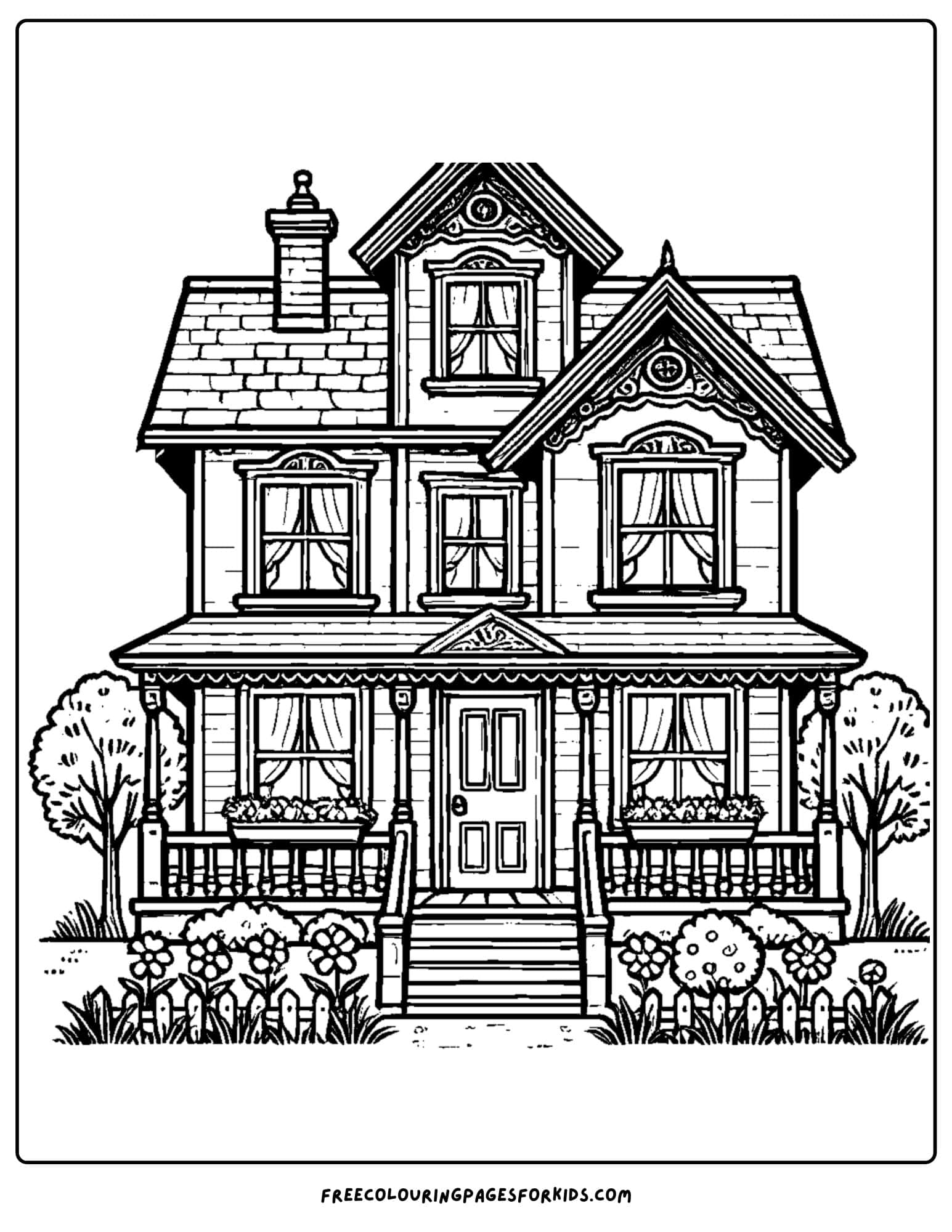 house with big porch coloring page