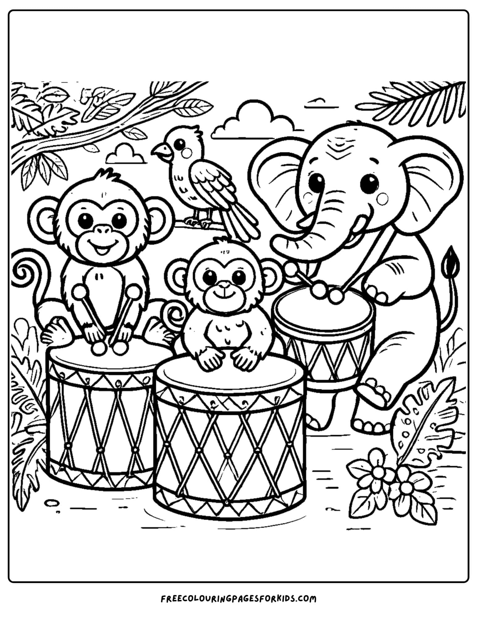 jungle drumming coloring page