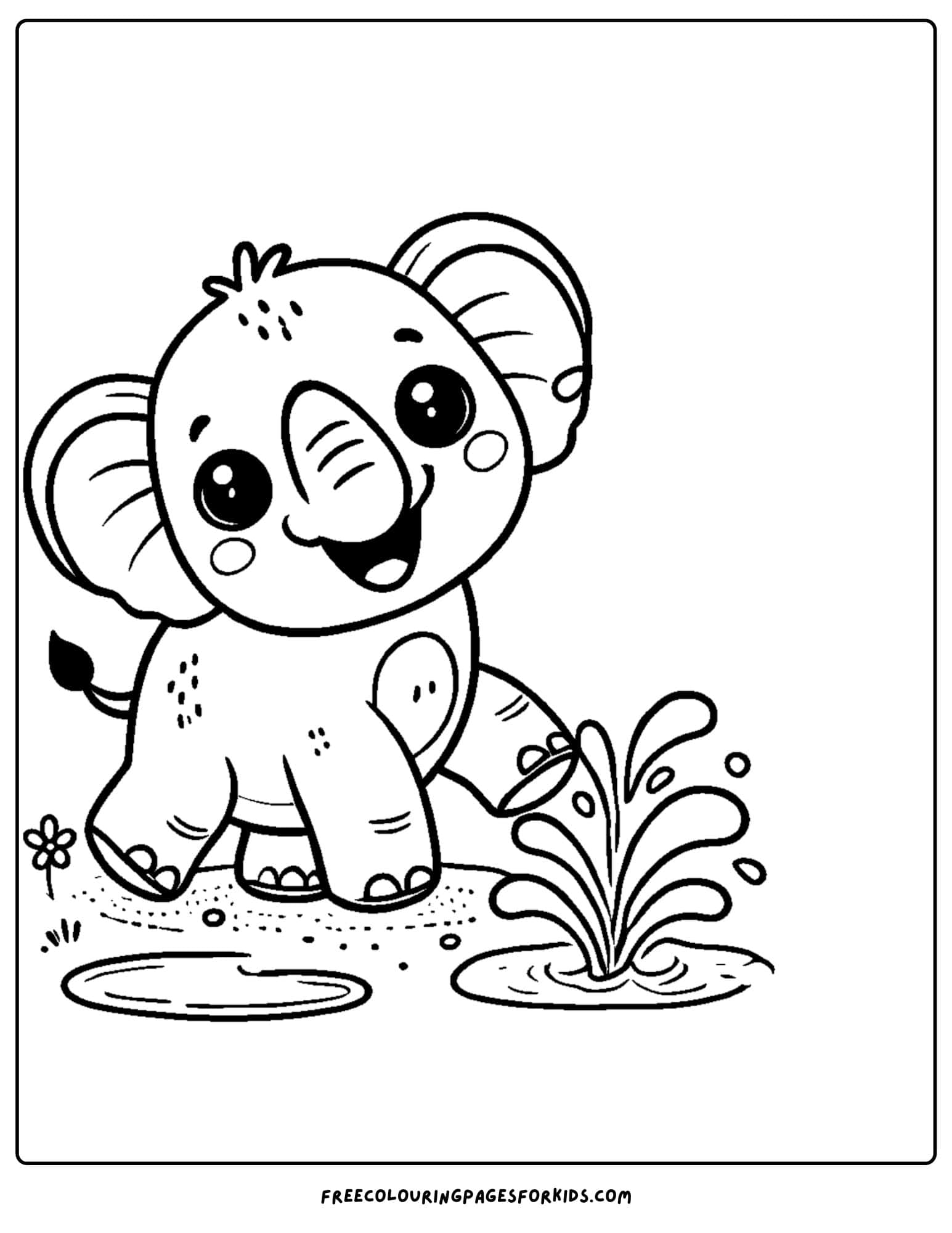 jungle elephant splashing water coloring page