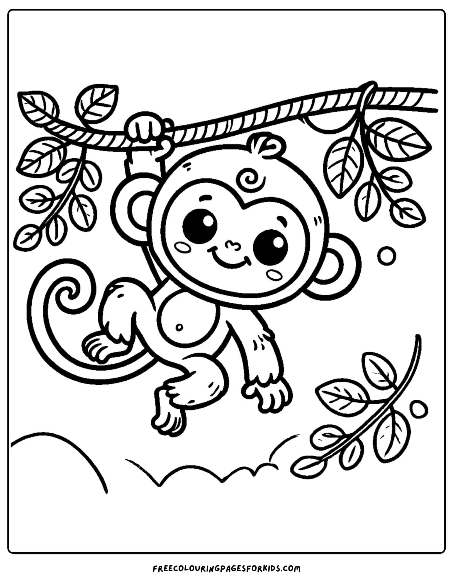 monkey swinging on a vine coloring page