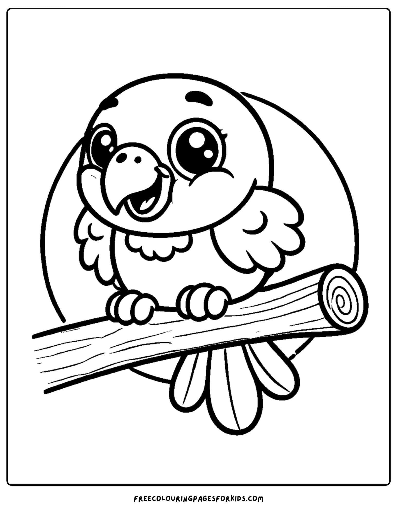 parrot on a branch in teh jungle coloring page