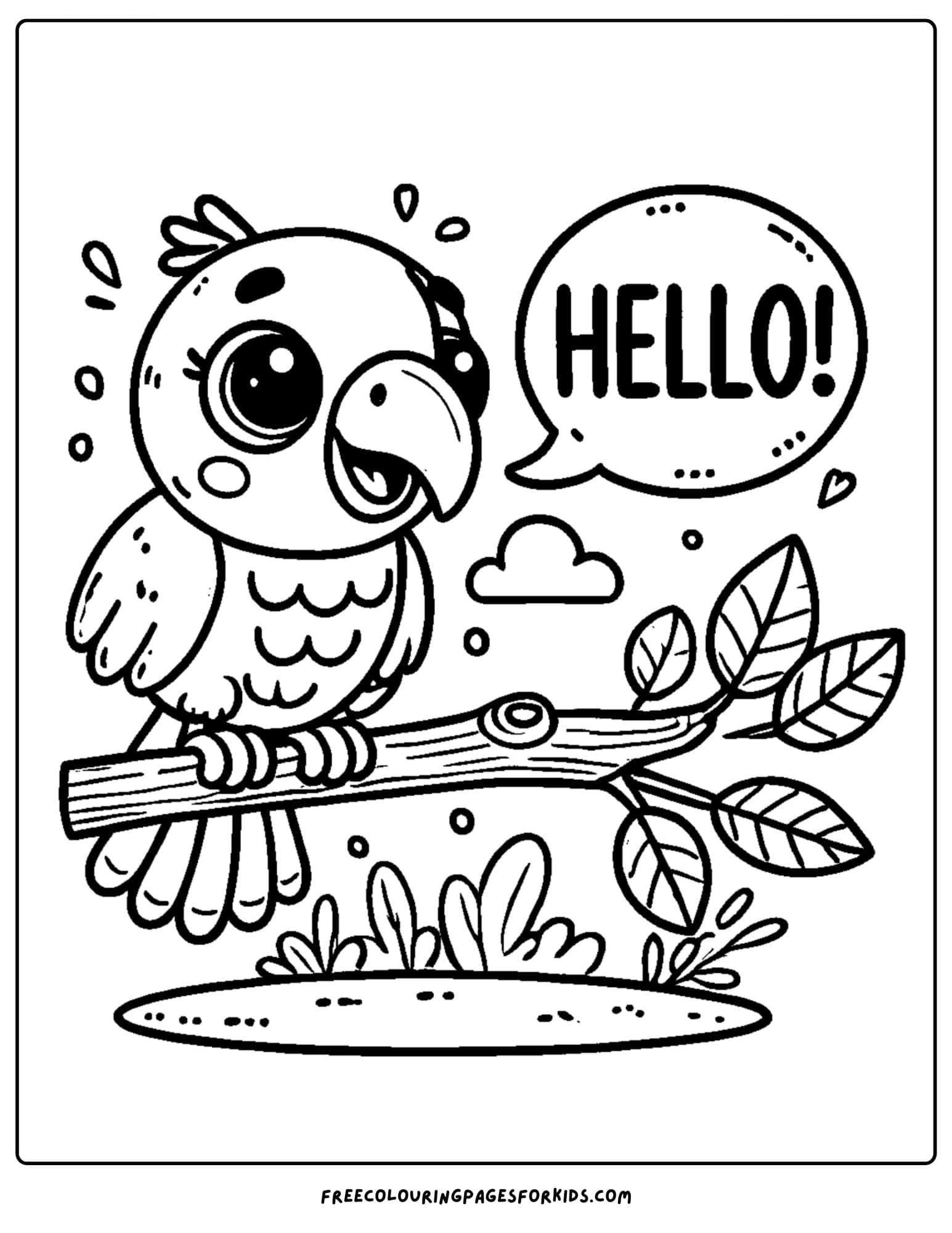 parrot saying hello coloring page