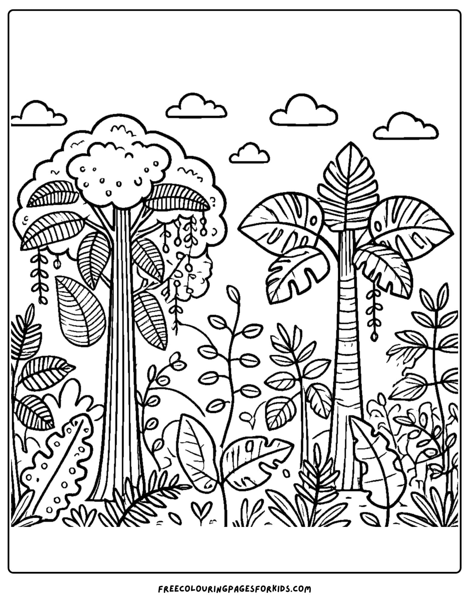 jungle tall trees coloring page