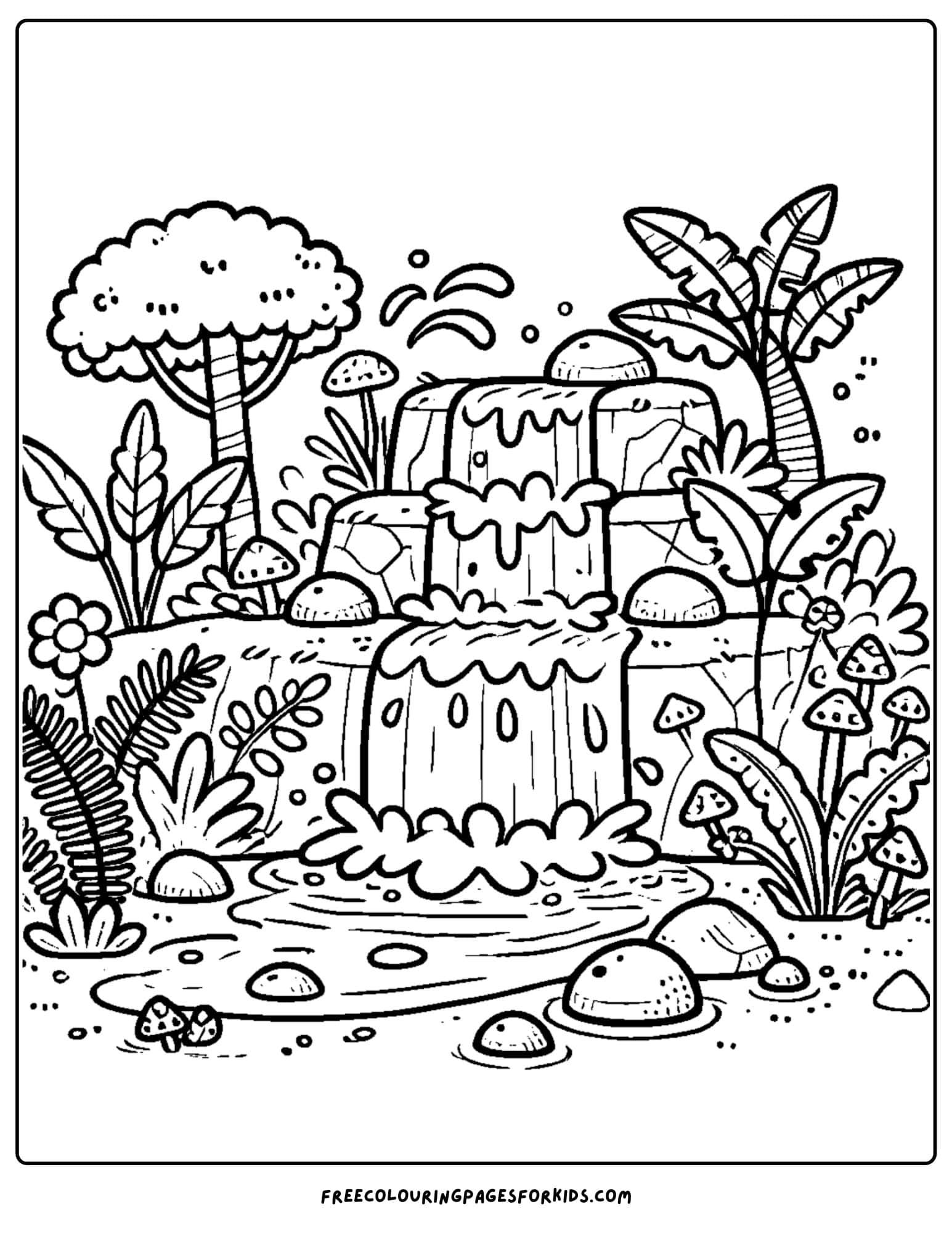 jungle waterfall coloring page