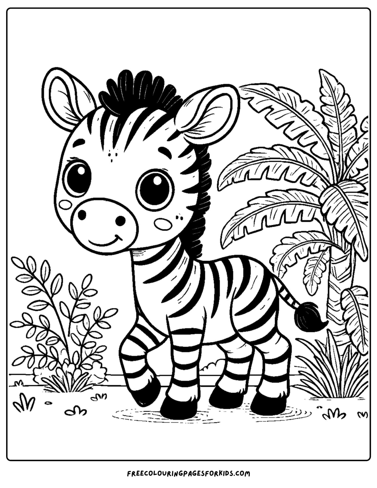 zebra standing in the jungle coloring page