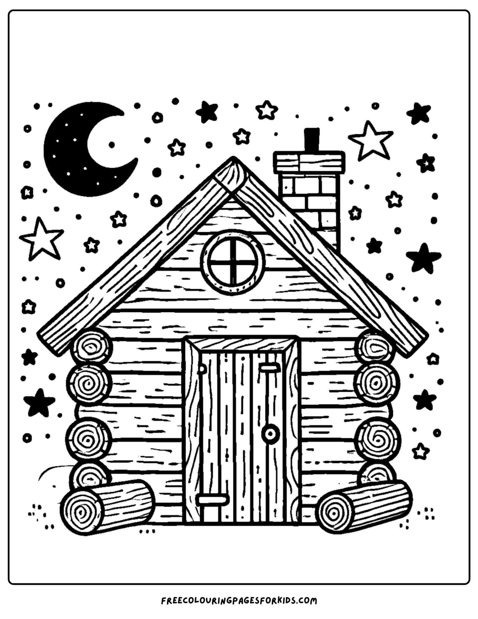 log cabin at night coloring page