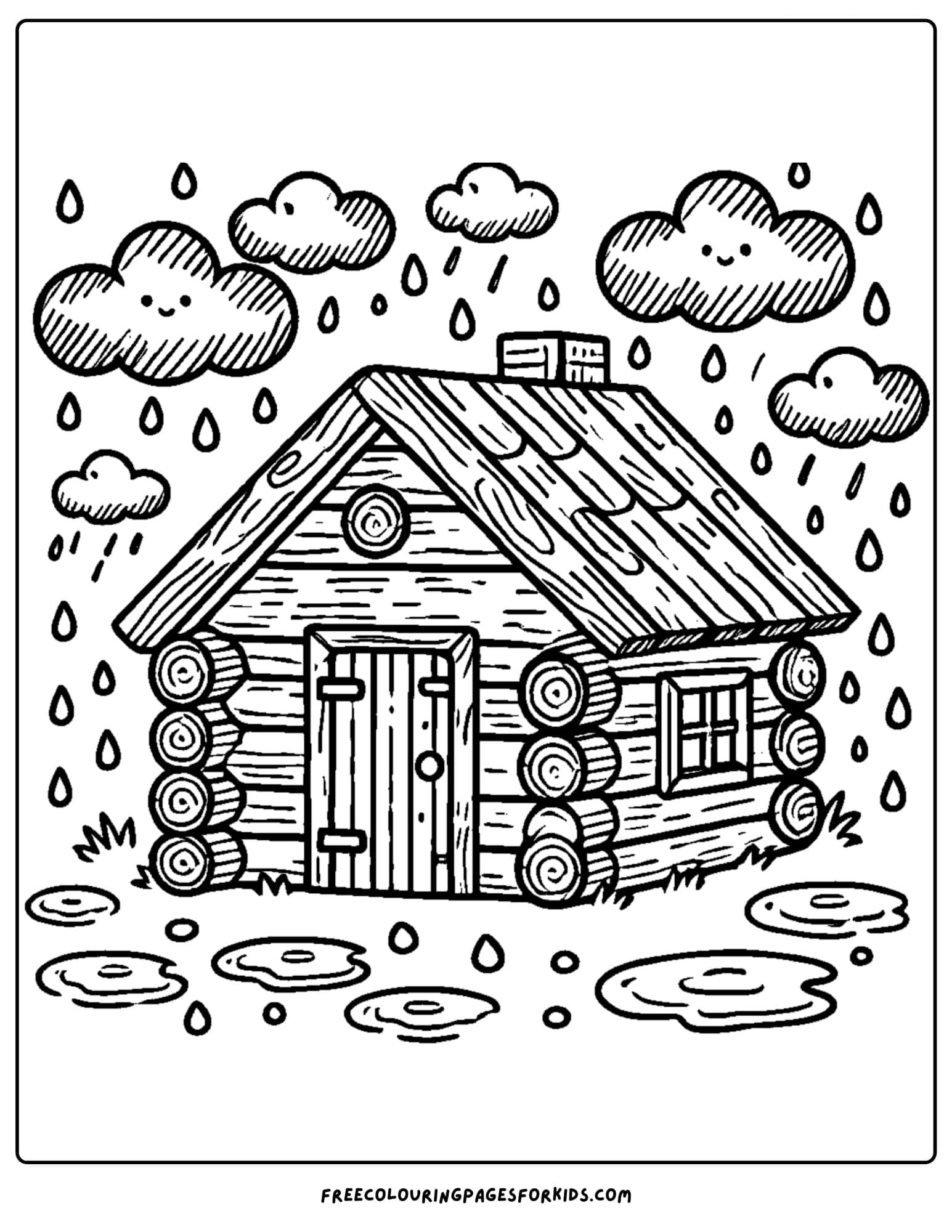 log cabin in the rain coloring page