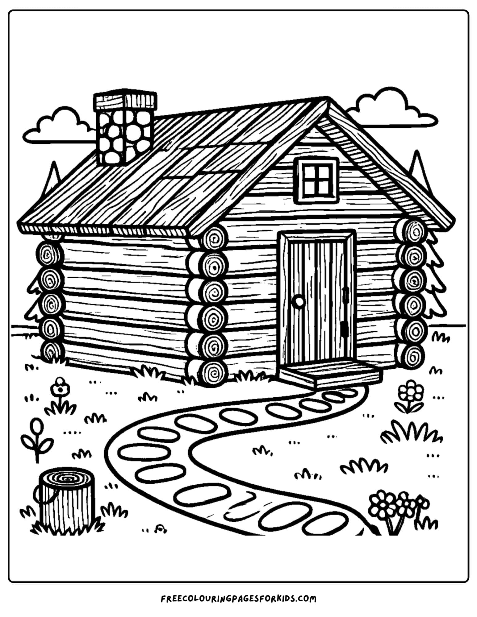 log cabin with path coloring page