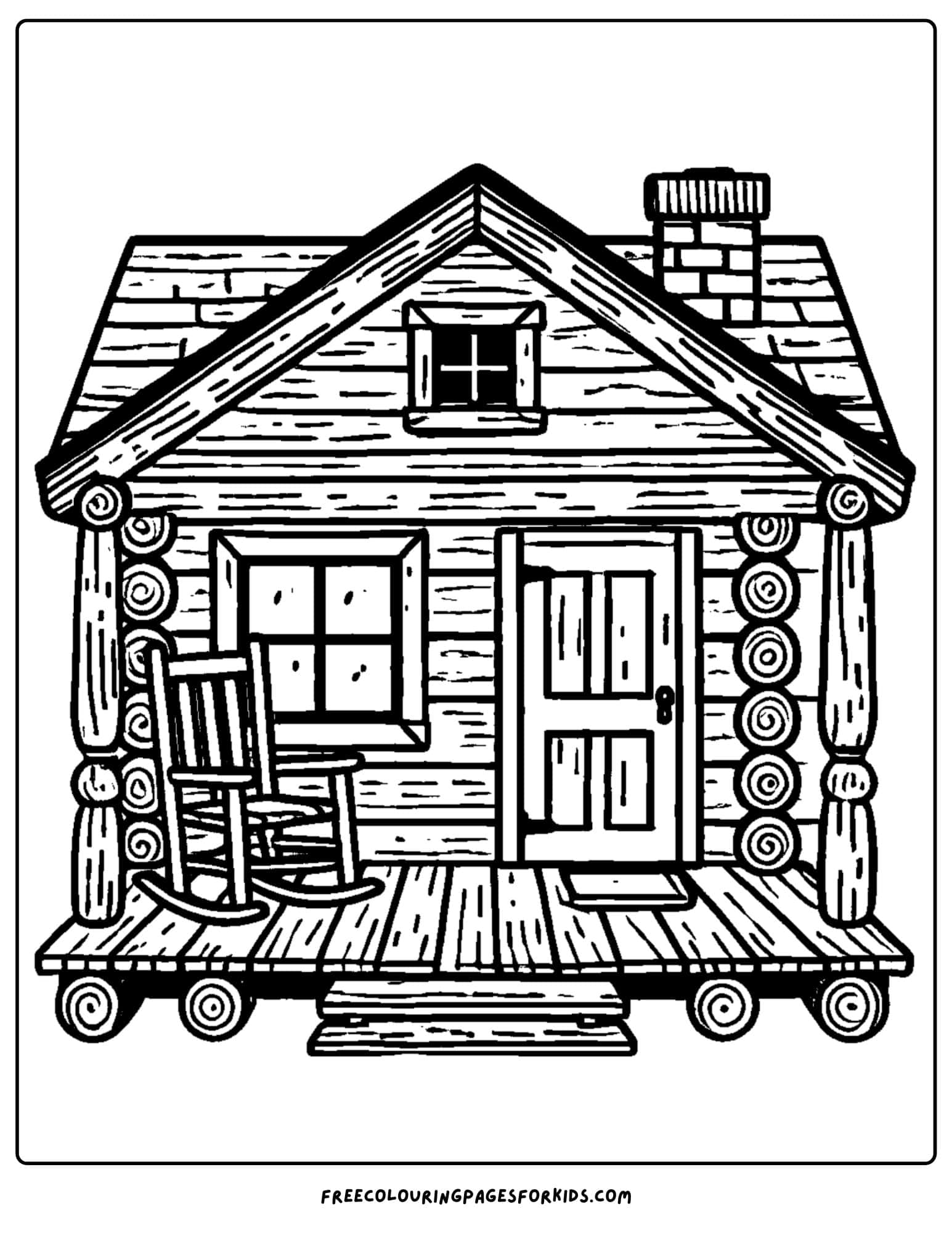 log cabin with a porch coloring page