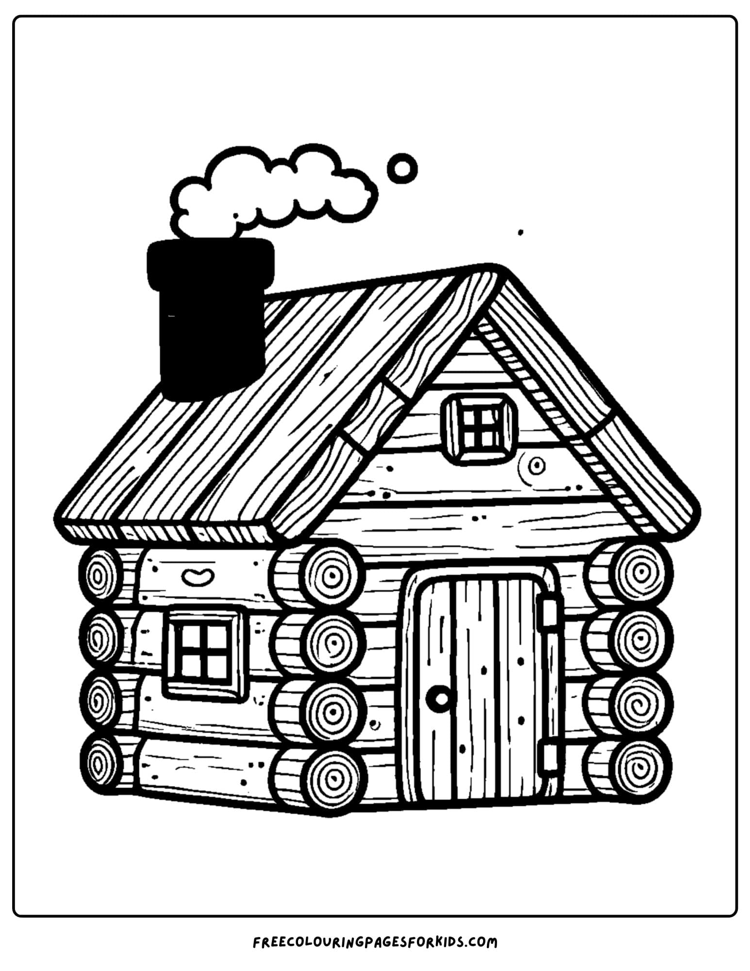 log cabin with smoke coming from the chimney coloring page