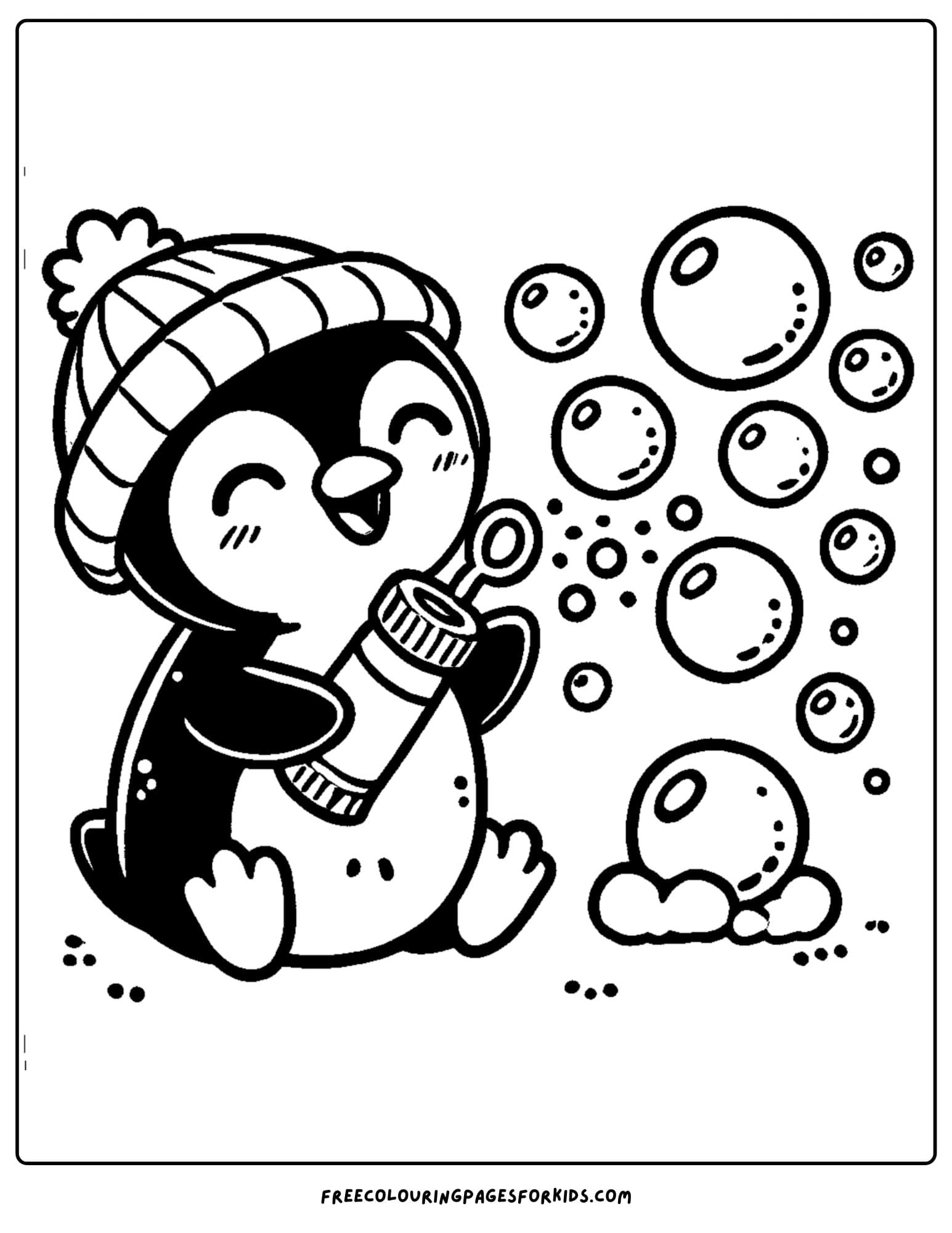 penguin blowing bubbles coloring page