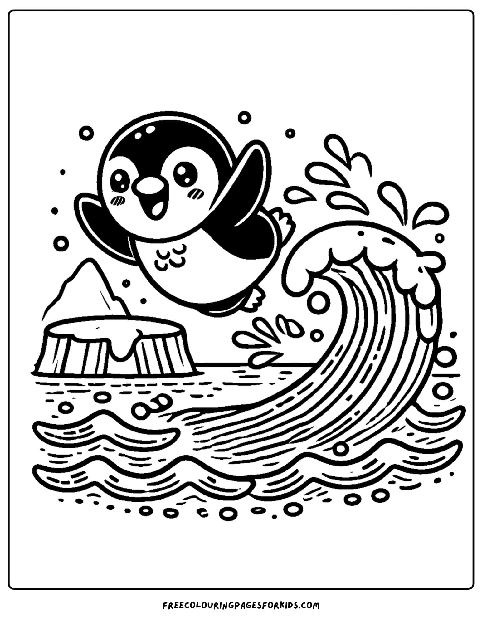 penguin diving in the water coloring page