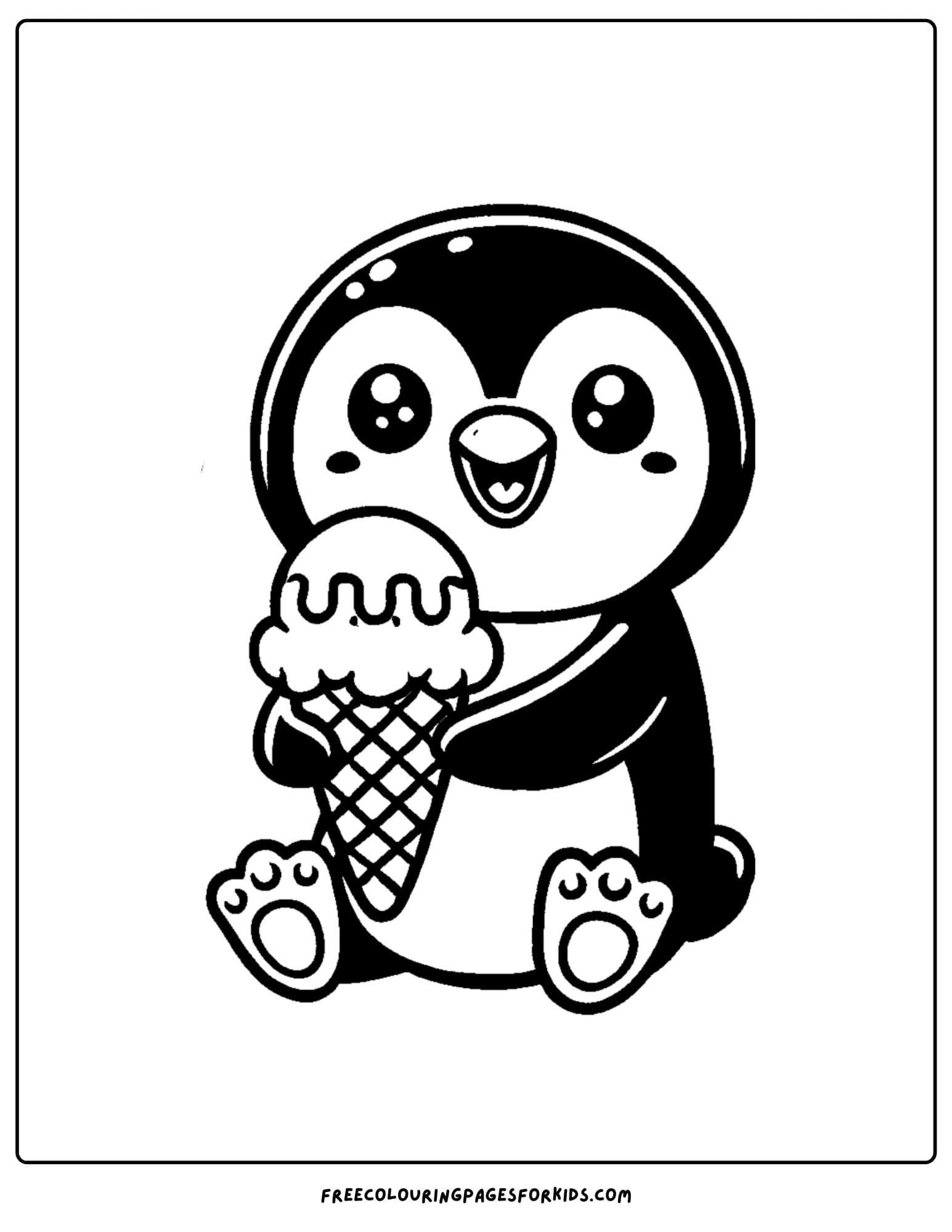 penguin eating an ice cream coloring page