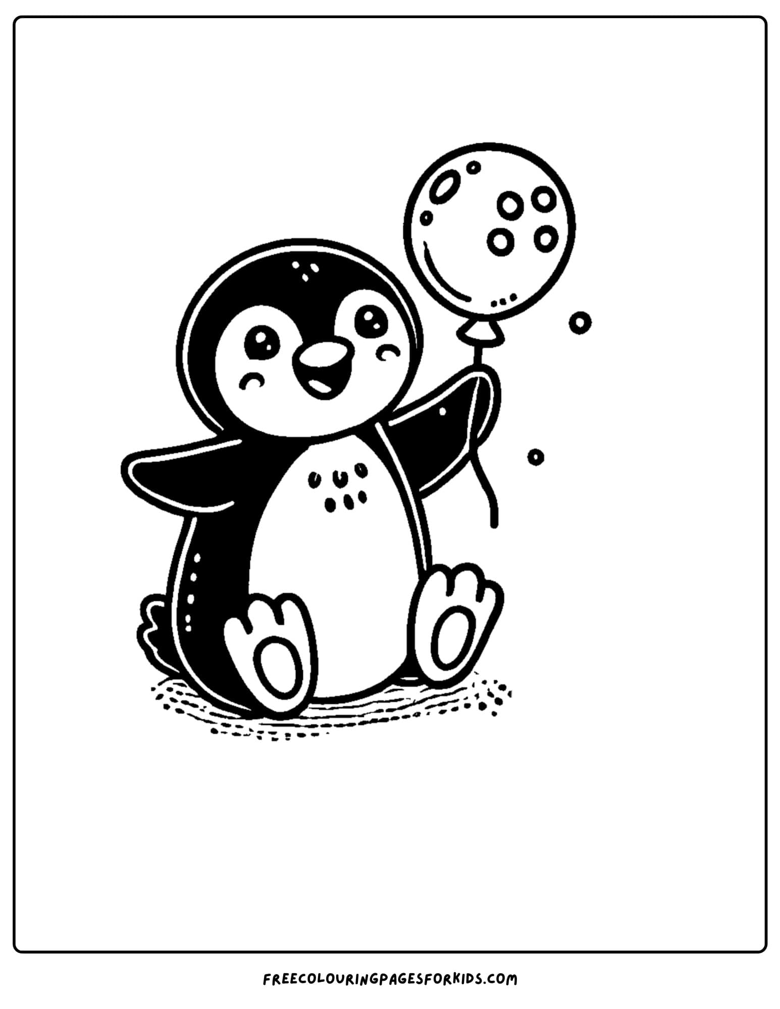 penguin holding a balloon coloring page