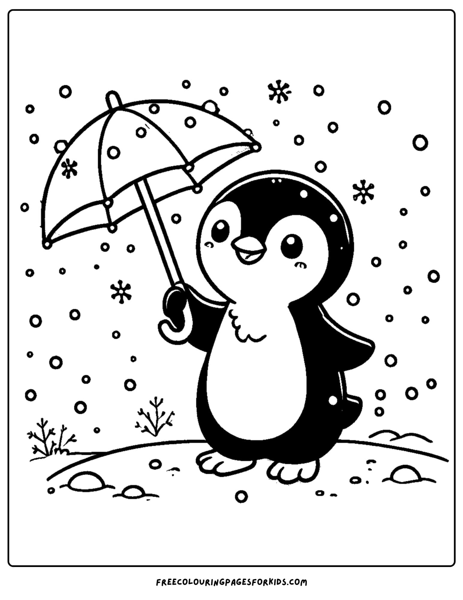 penguin holding an umbrella coloring page