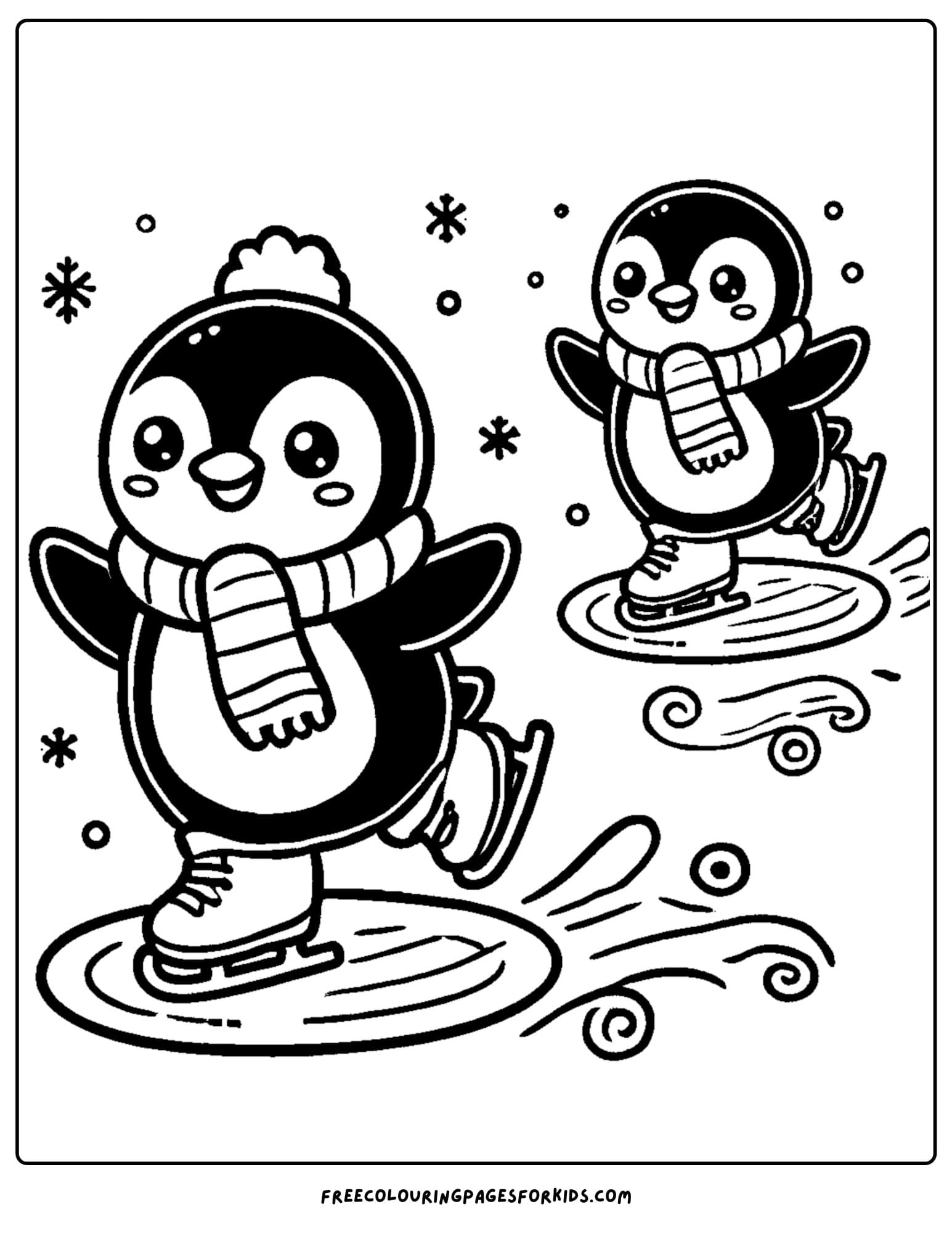 penguins ice skating coloring page