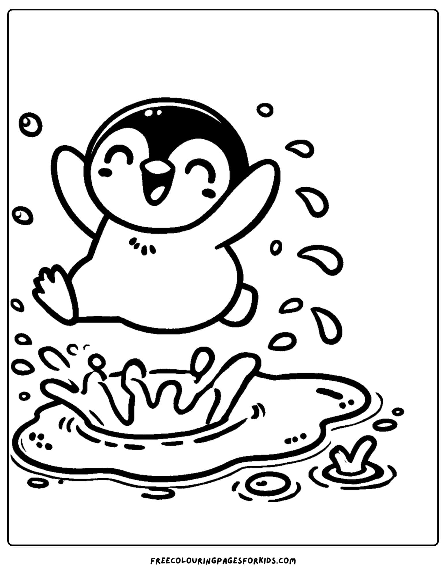 penguin jumping puddles coloring page